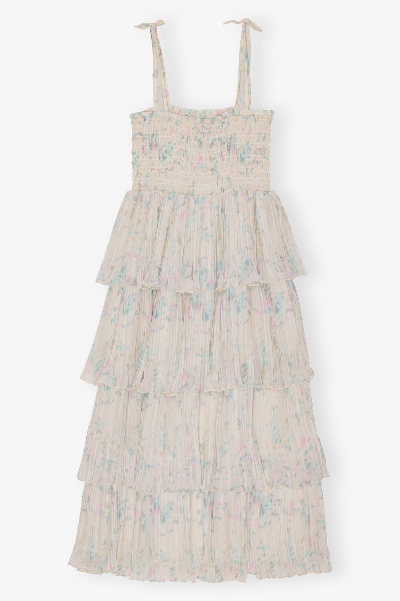 FLORAL PRINTED PLEATED GEORGETTE STRAP SMOCK MIDI DRESS - 6