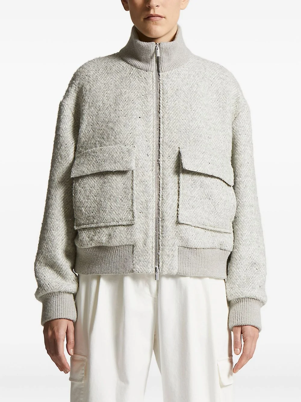 herringbone-pattern bomber jacket - 1