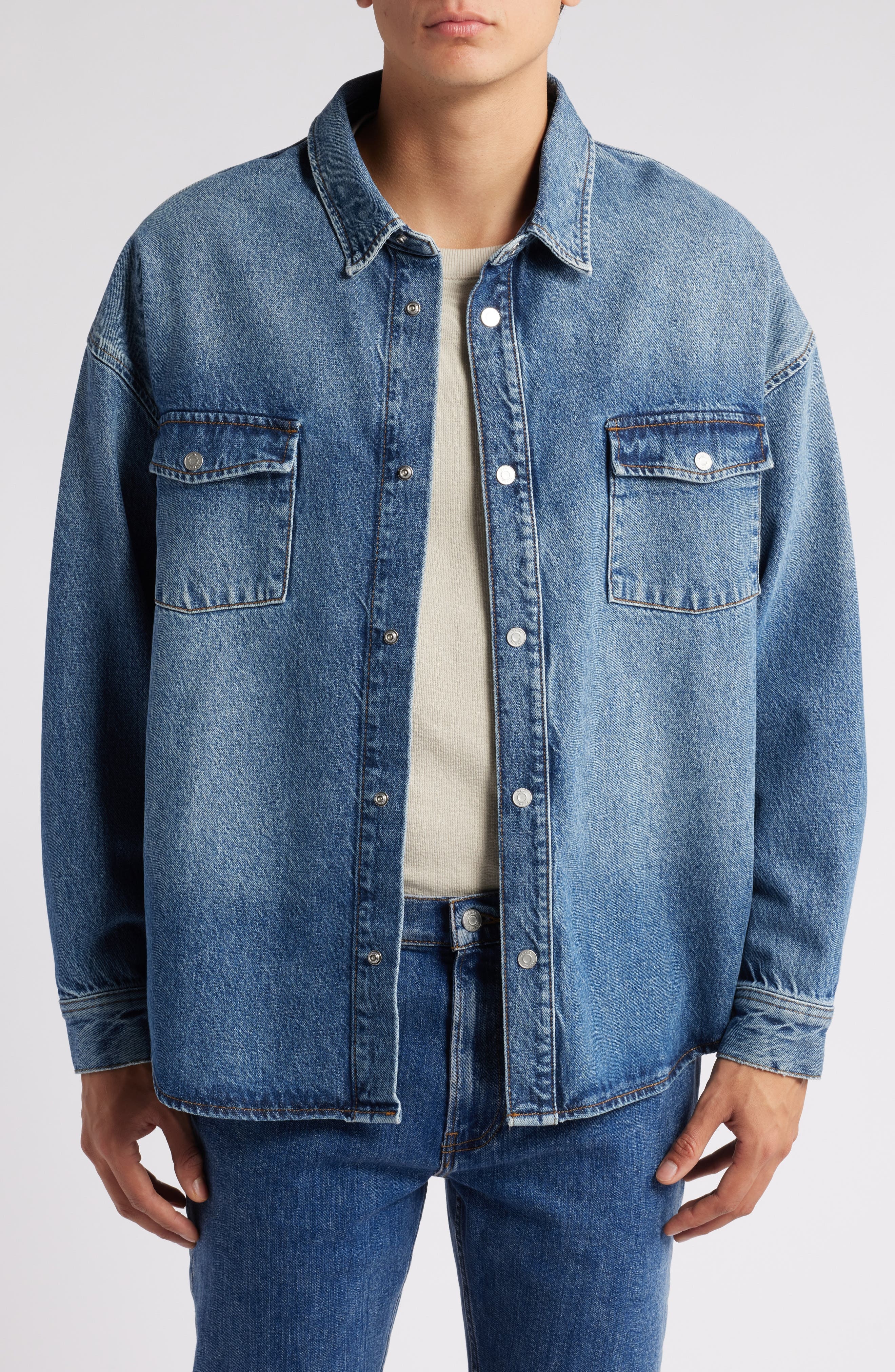 FRAME Relaxed Double Pocket Denim Shirt Jacket in Briset at Nordstrom - 1