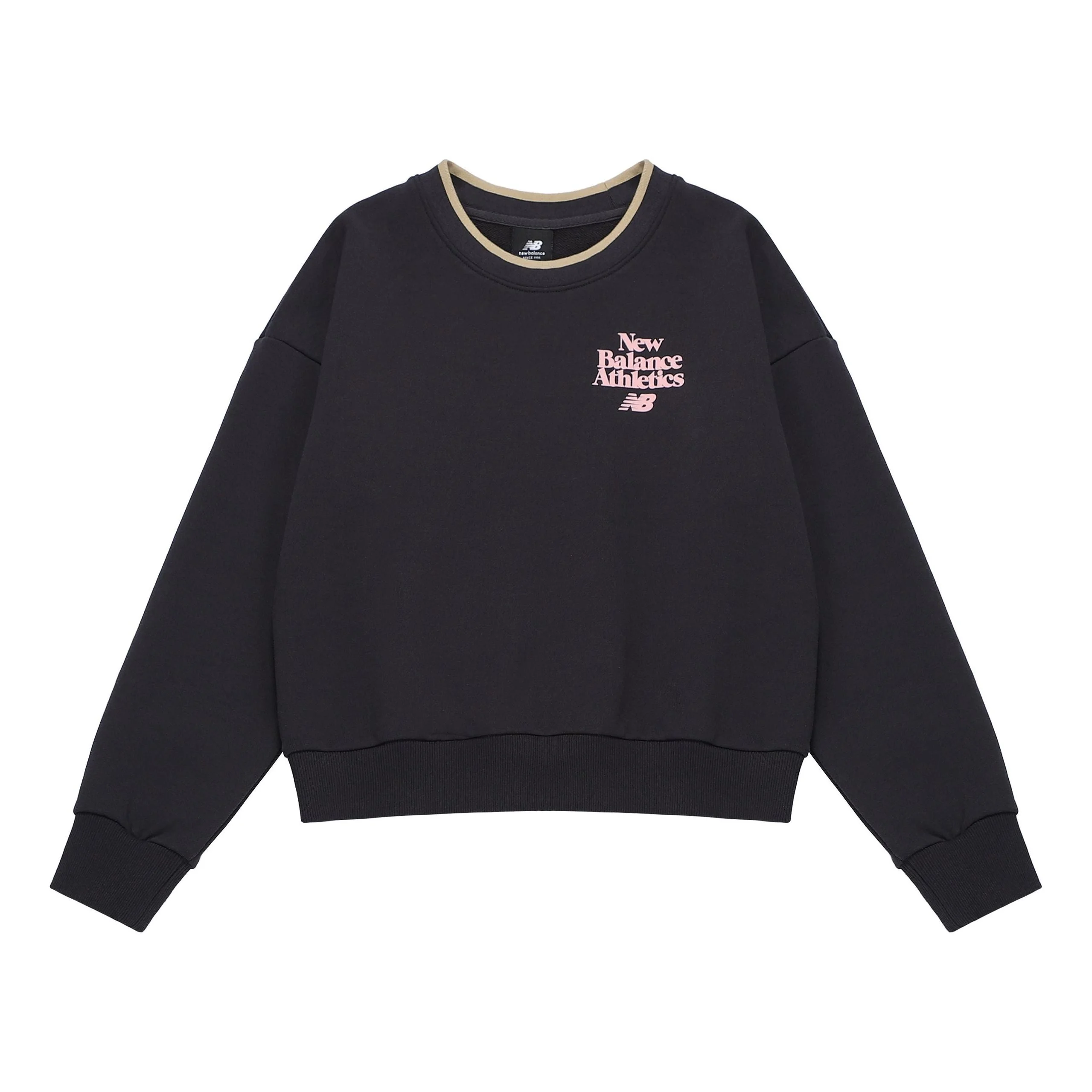 (WMNS) New Balance Athletics 70s Crewneck Sweatshirt 'Black Pink' AWT23552-PHM - 1