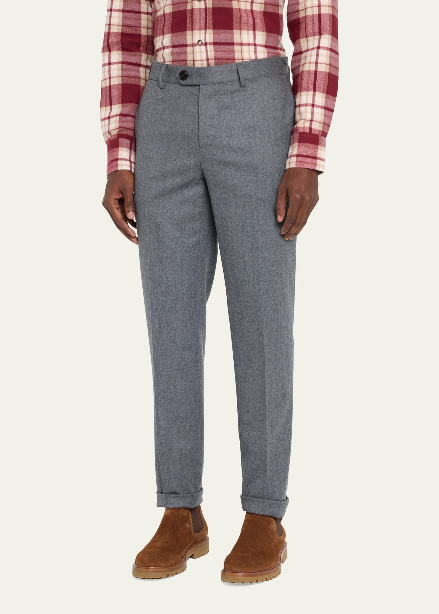 Men's Light Flannel Flat-Front Trousers - 4