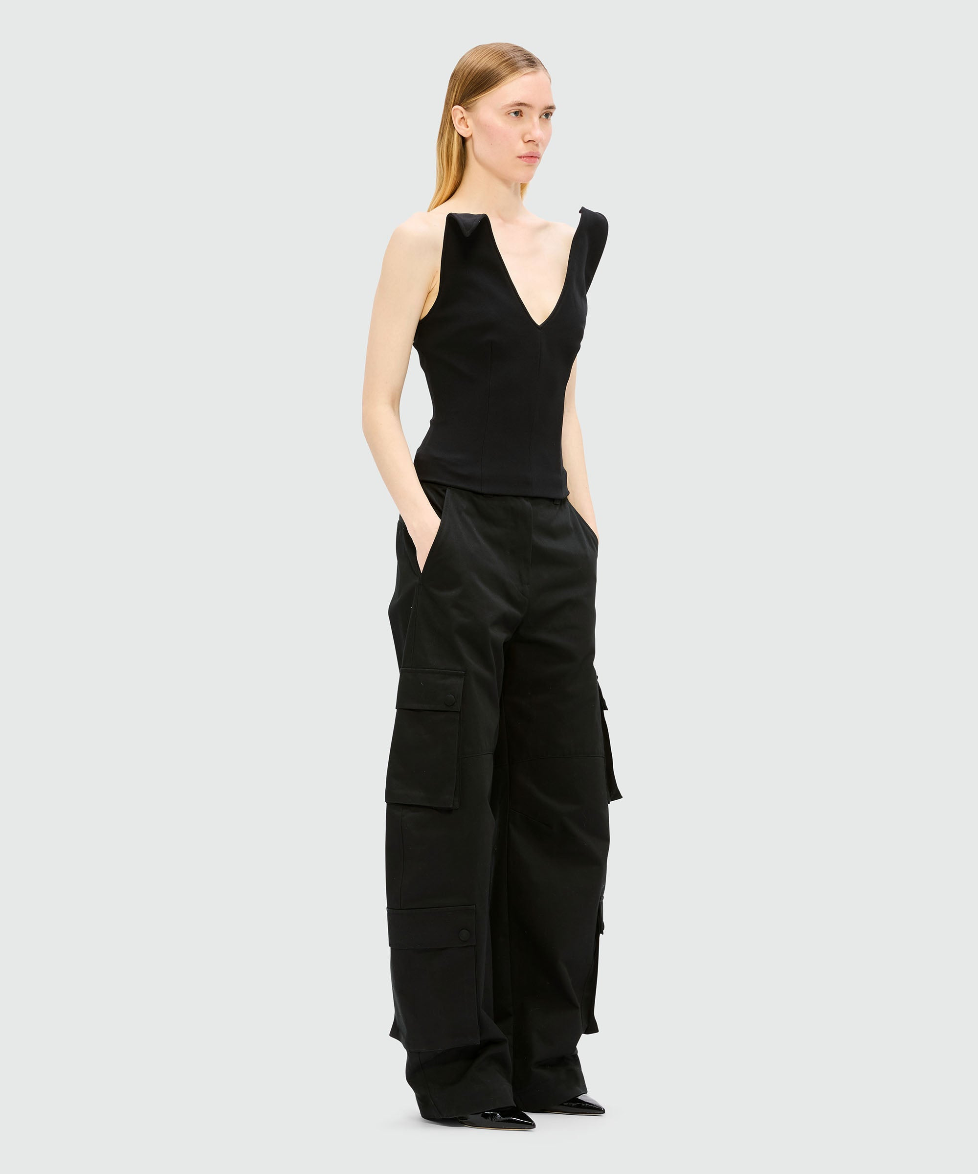 Black corset top in double crêpe cady - 4