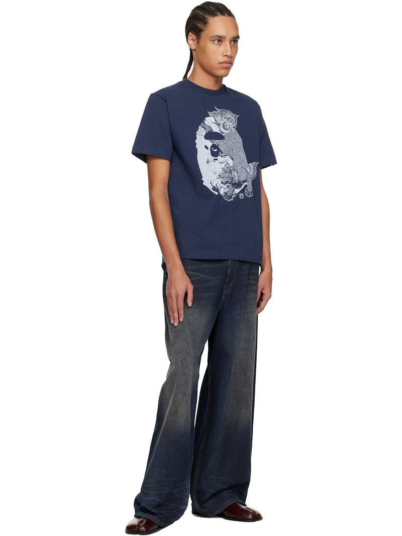 A BATHING APE® Navy Japanese Tattoo Big Ape Head T-shirt outlook