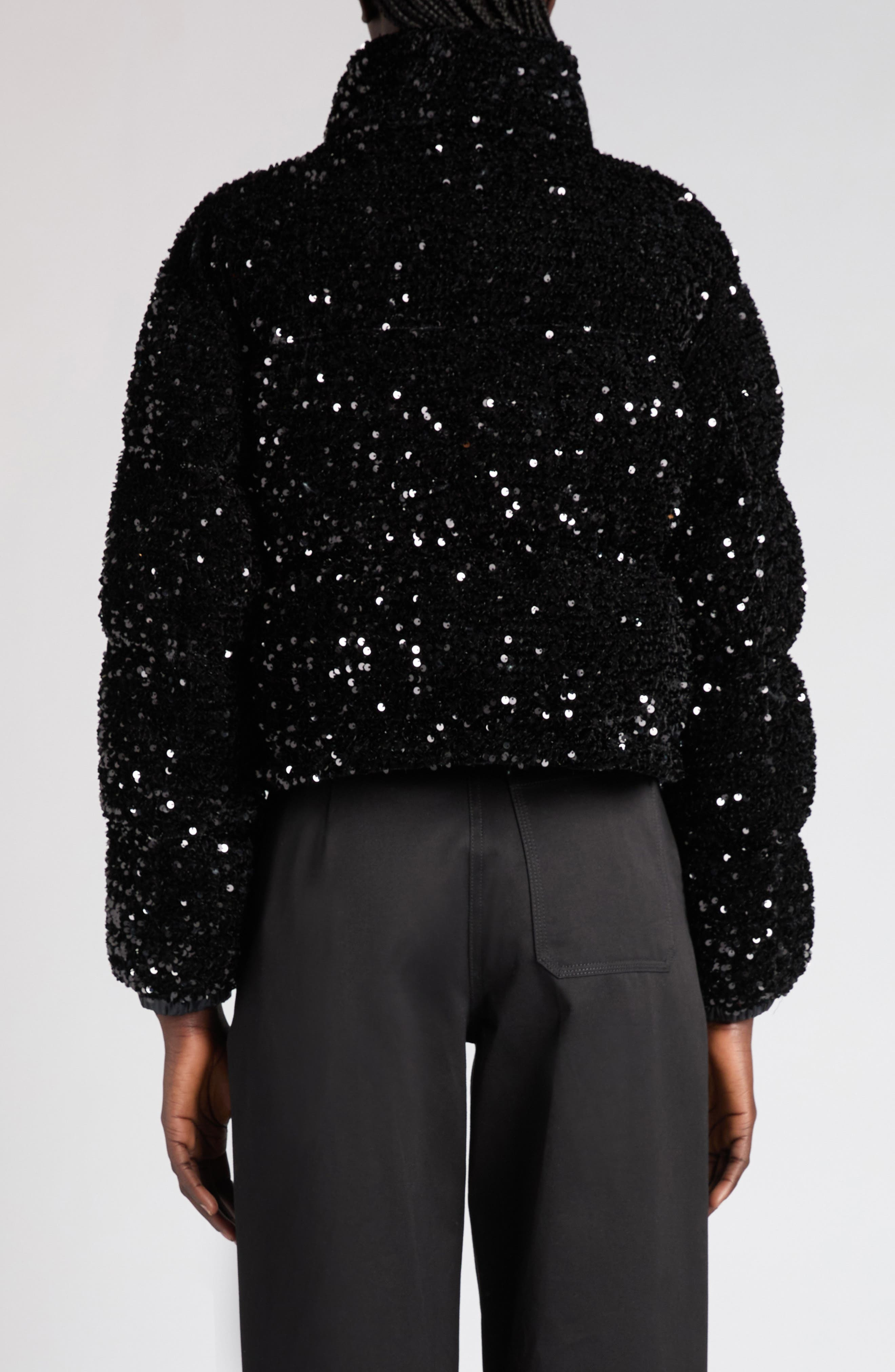 Moncler Louvi Sequin Faux Shearling Down Jacket in Black at Nordstrom - 2