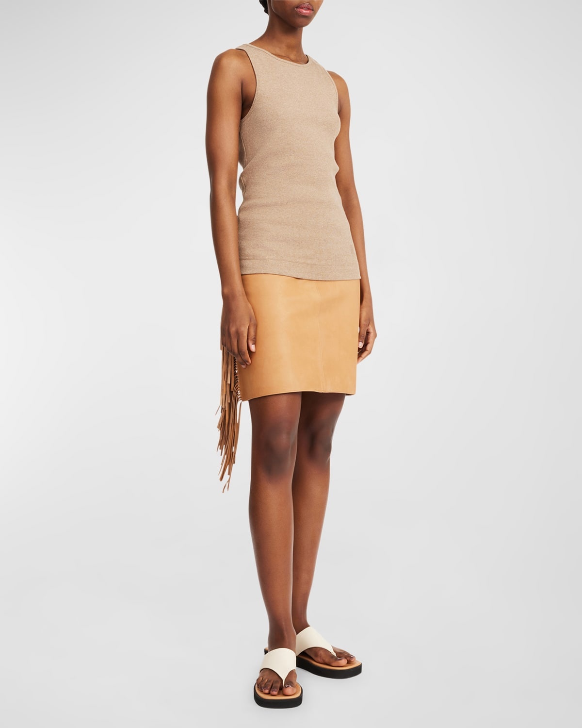 Coras Fringe-Trim Leather Mini Skirt - 2