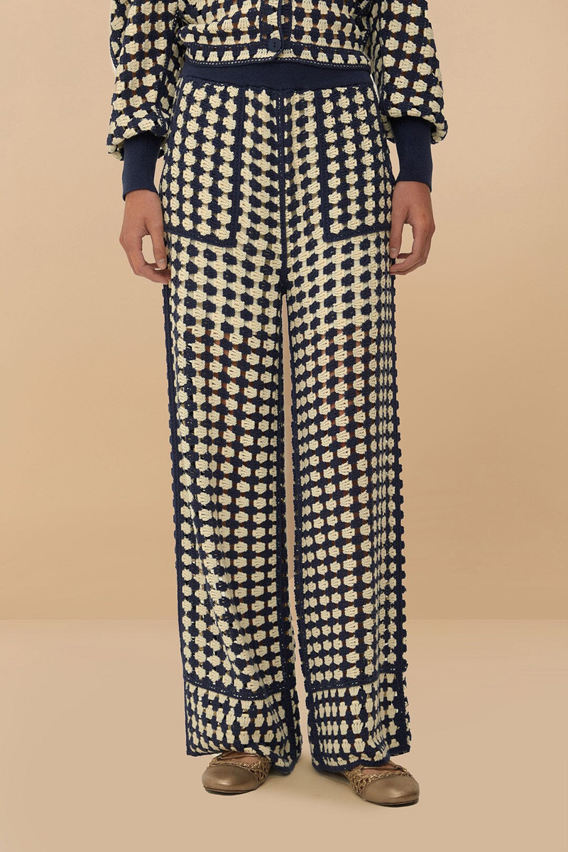 FARM RIO Blue & White Crochet Pants outlook