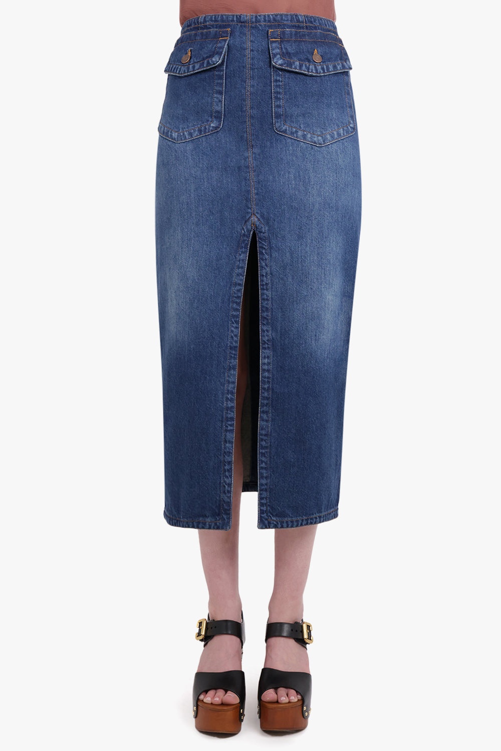 SLIT DETAIL DENIM MAXI SKIRT | NIGHT BLUE - 4