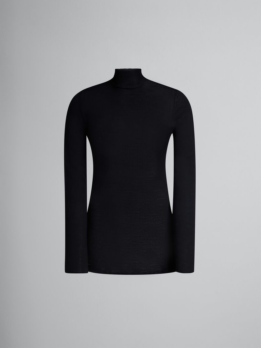 BLACK WOOL TURTLENECK JUMPER - 1