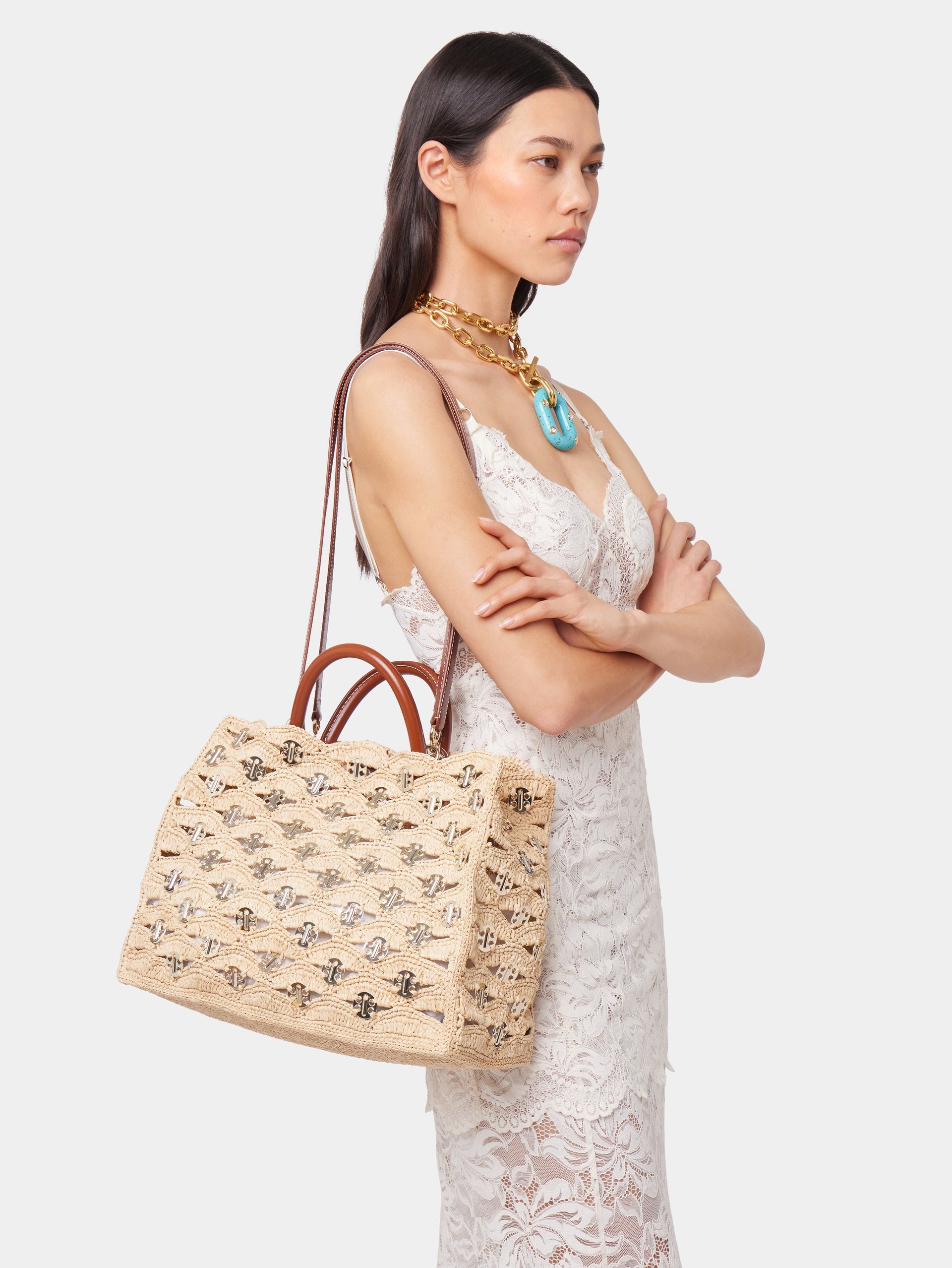BEIGE TOTE BAG IN RAFFIA - 4