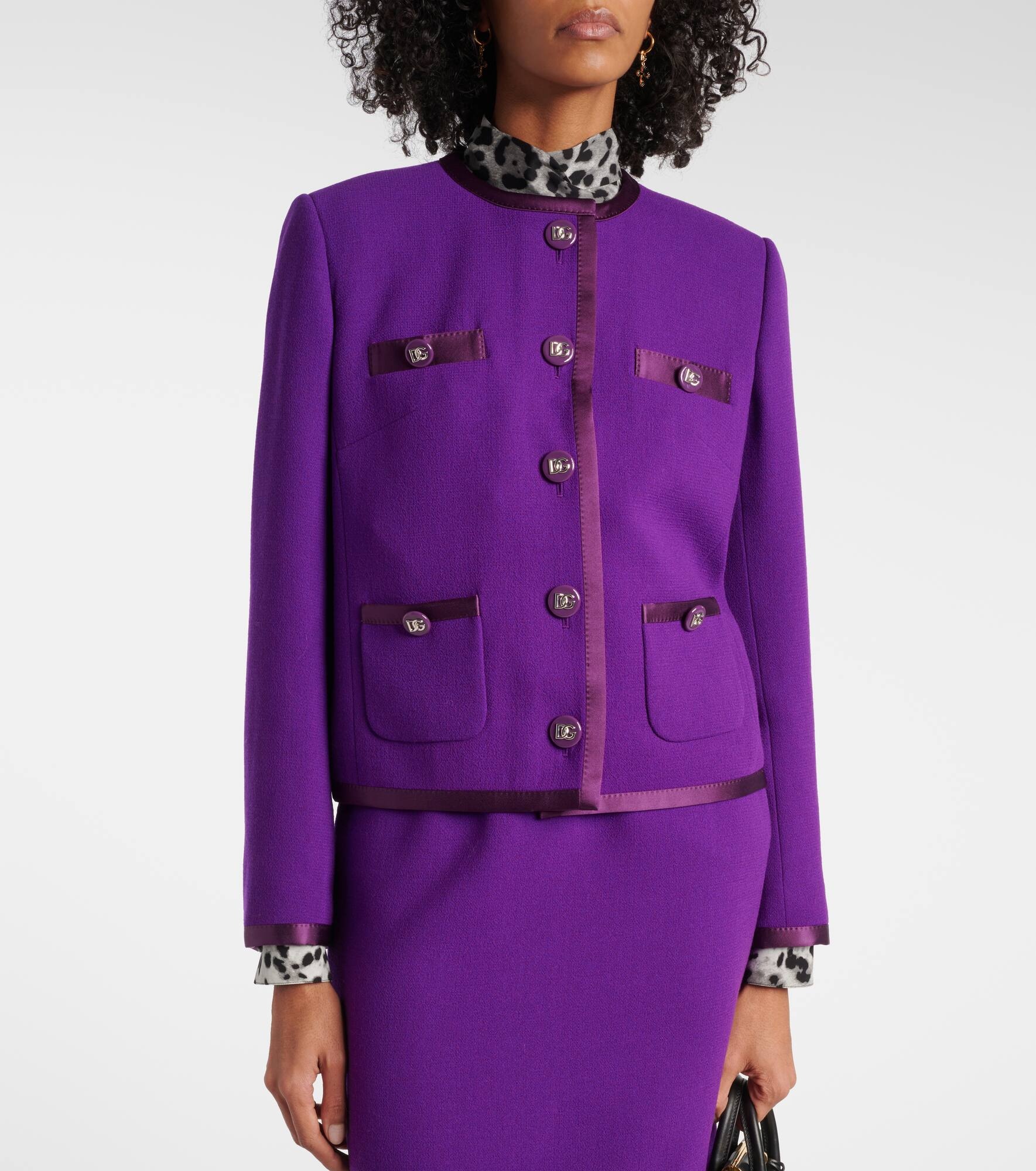 DG satin-trimmed wool-blend crêpe jacket - 4