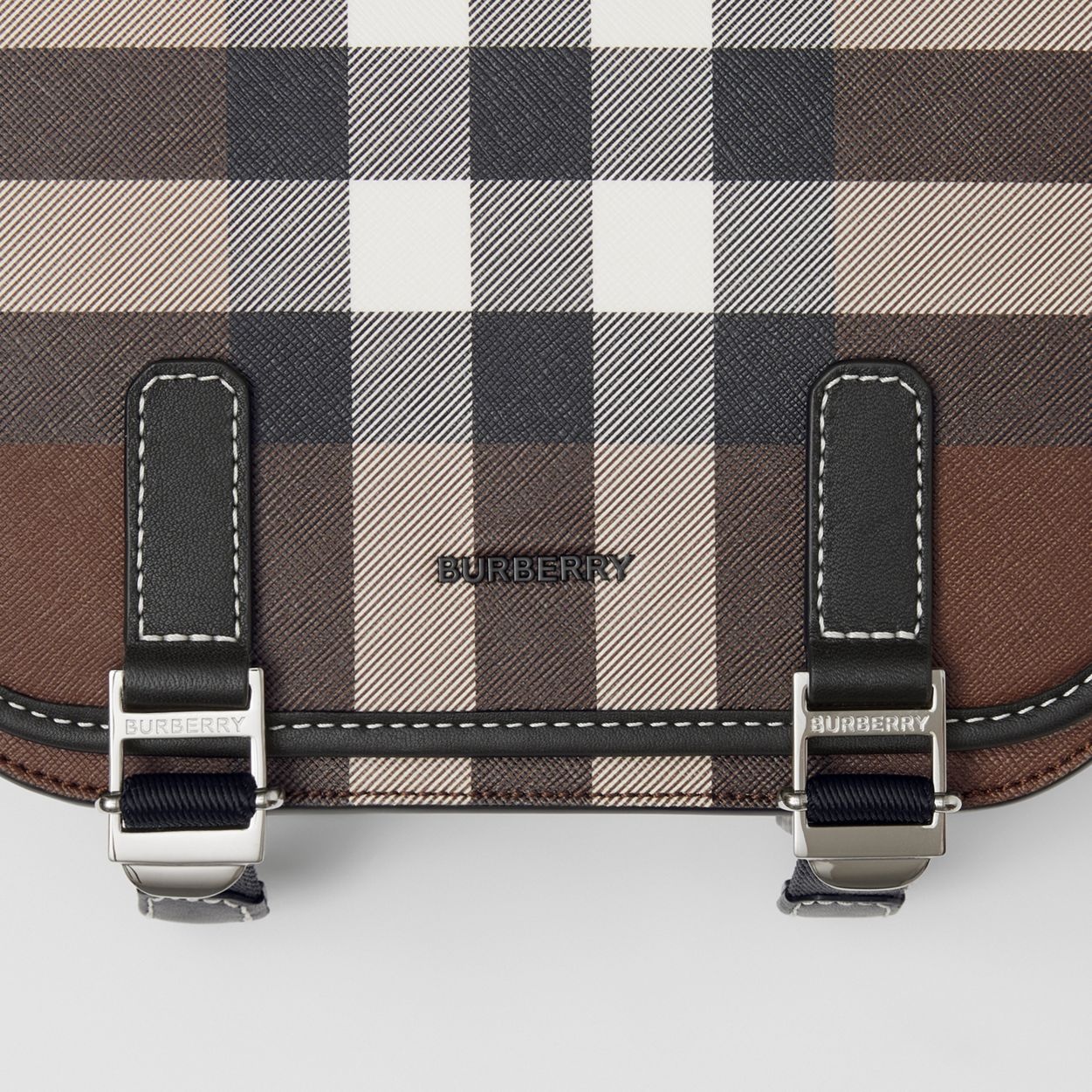 Check Print and Leather Messenger Bag - 2