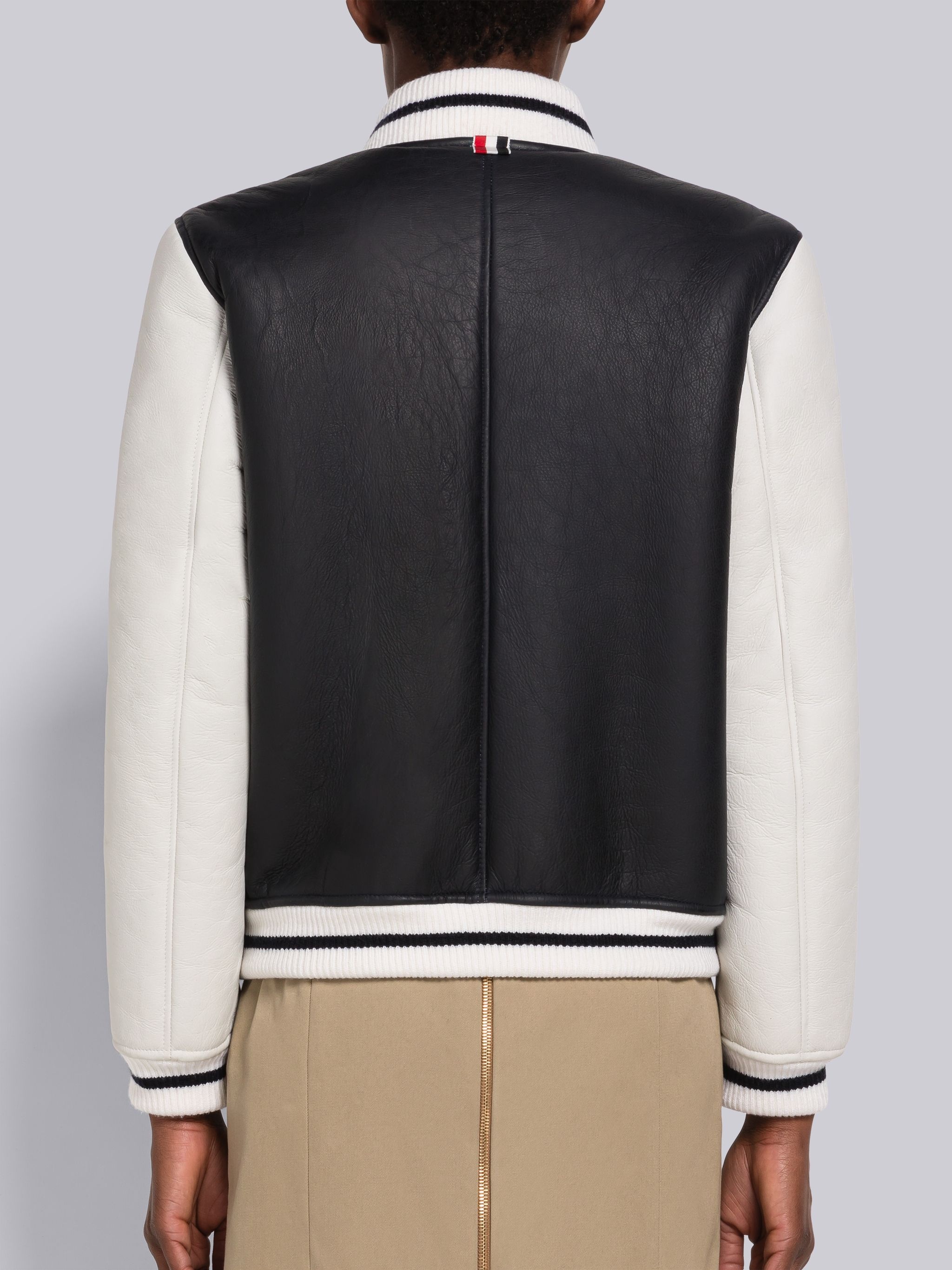 Thom Browne Reversed Shearling Varsity Jacket REVERSIBLE