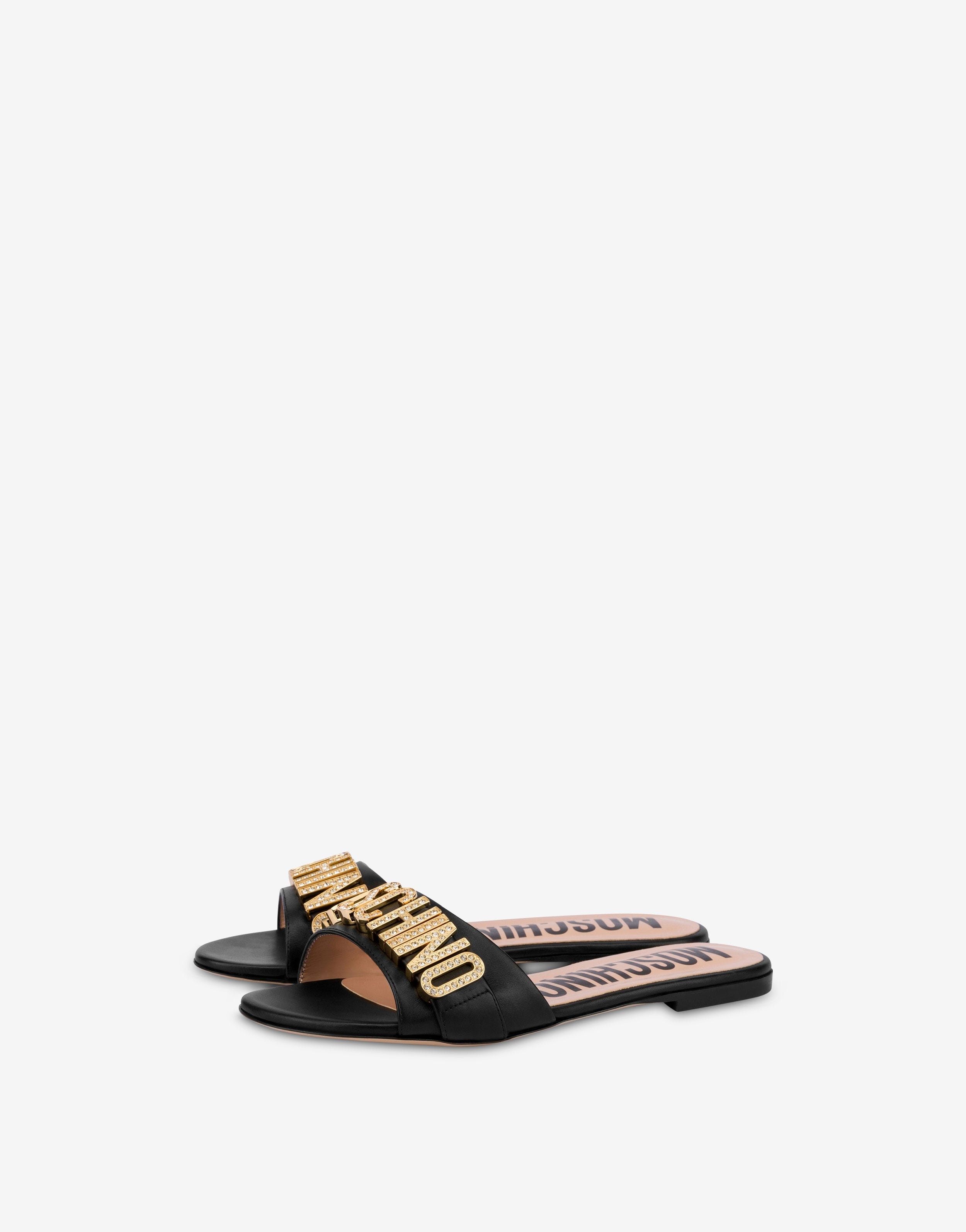 CALFSKIN JEWEL LOGO FLAT SANDALS - 1