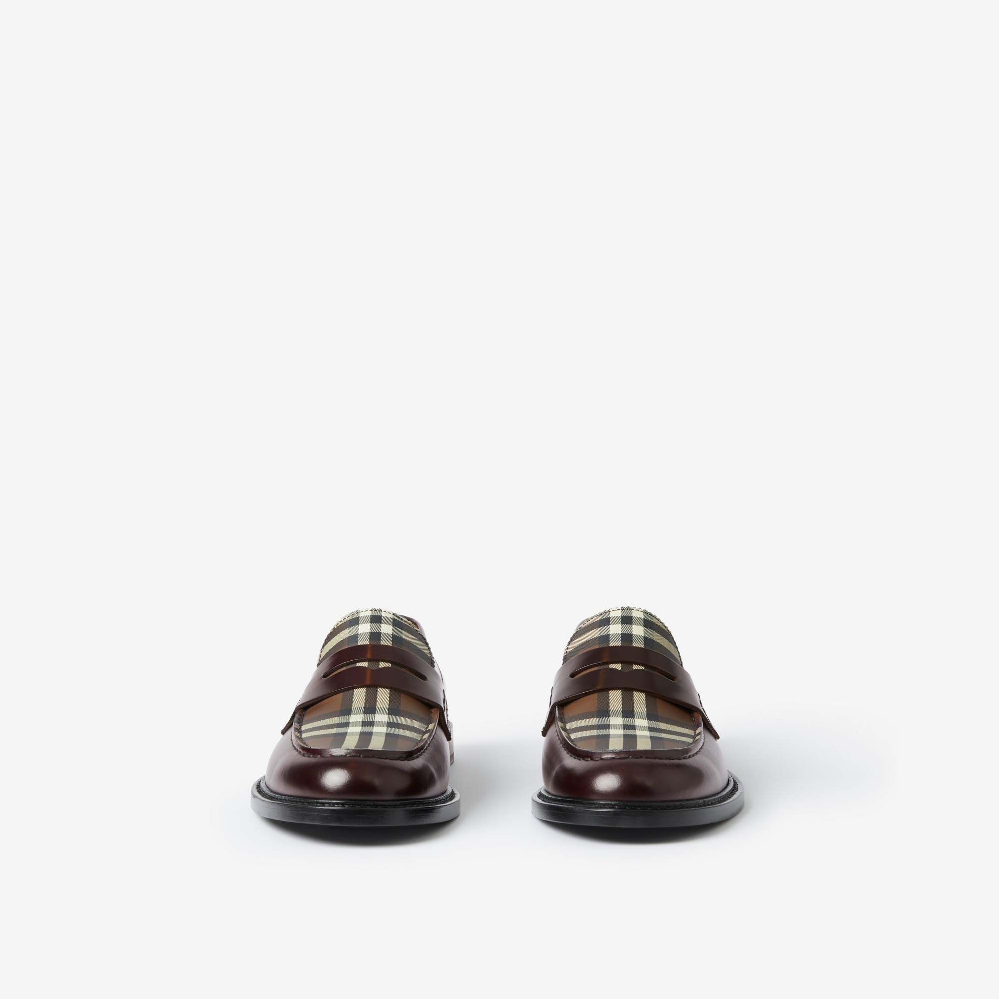 Check Panel Leather Penny Loafers - 2