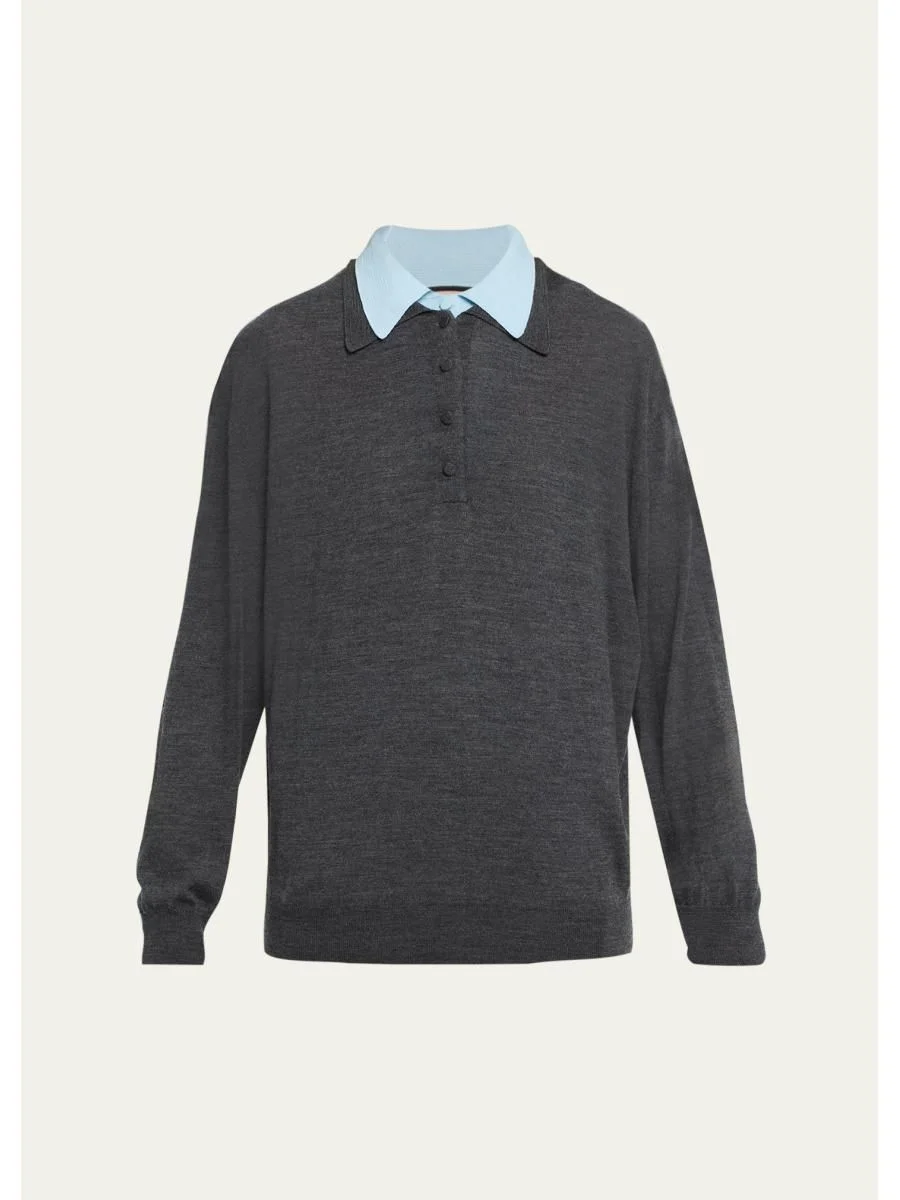 Wool-Cashmere Double Collar Polo Shirt - 1