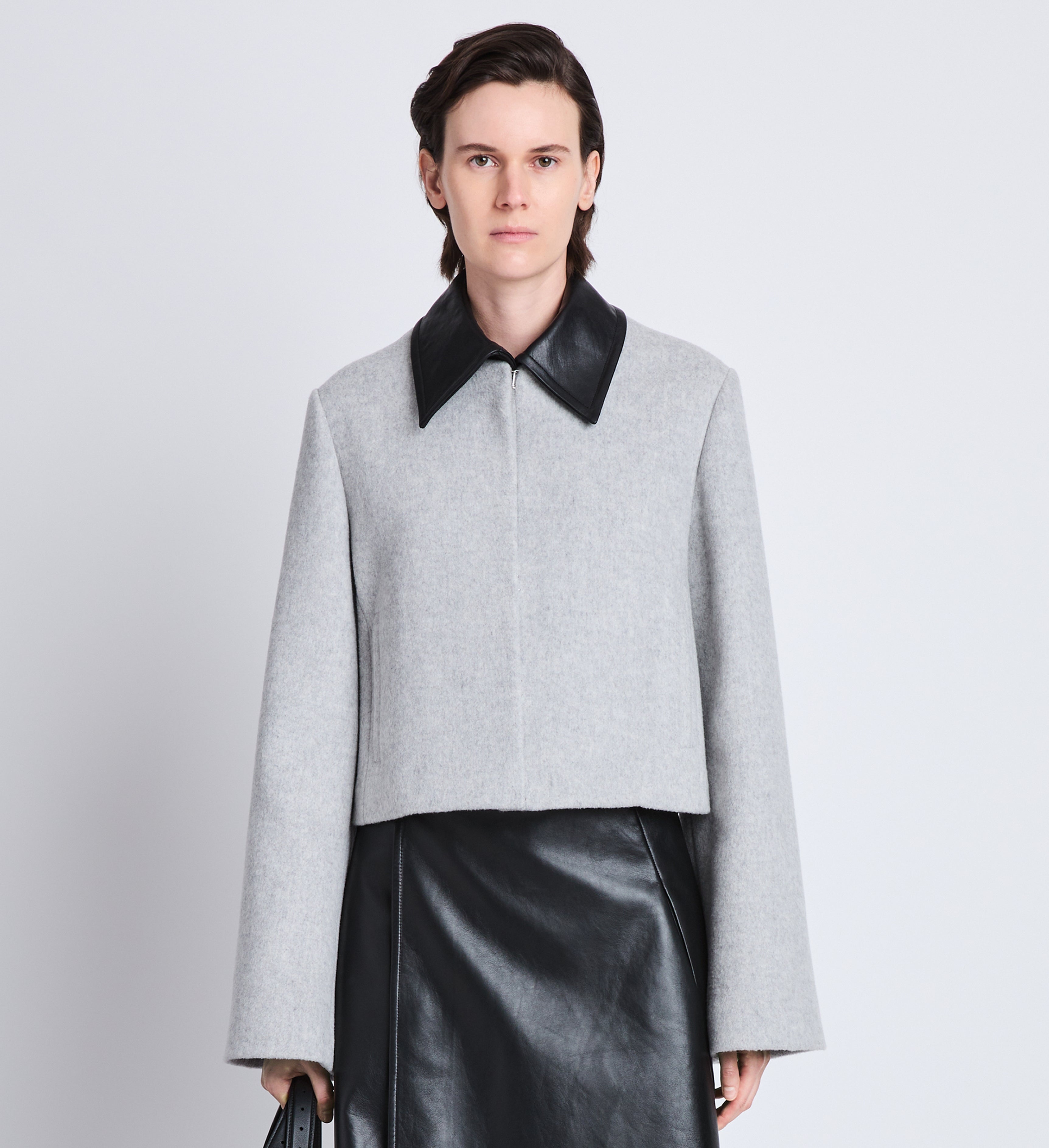 Bridget Cropped Jacket With Leather Collar in Wool - 2