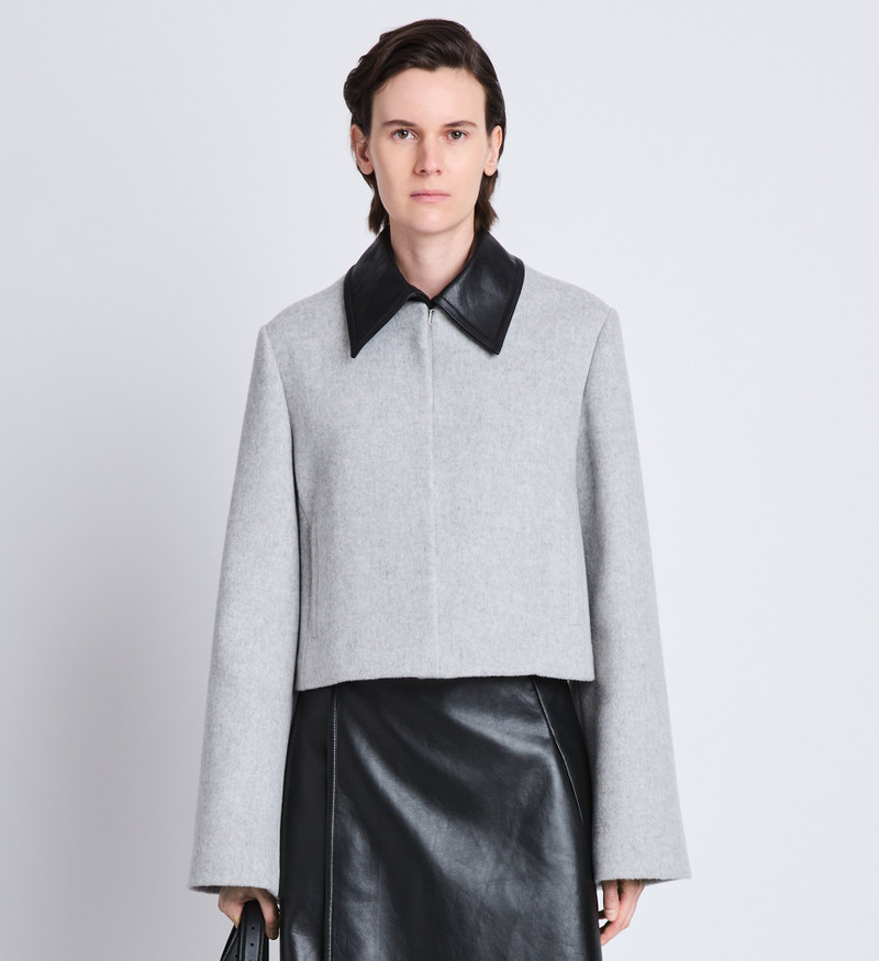 Proenza Schouler Bridget Cropped Jacket With Leather Collar in Wool outlook