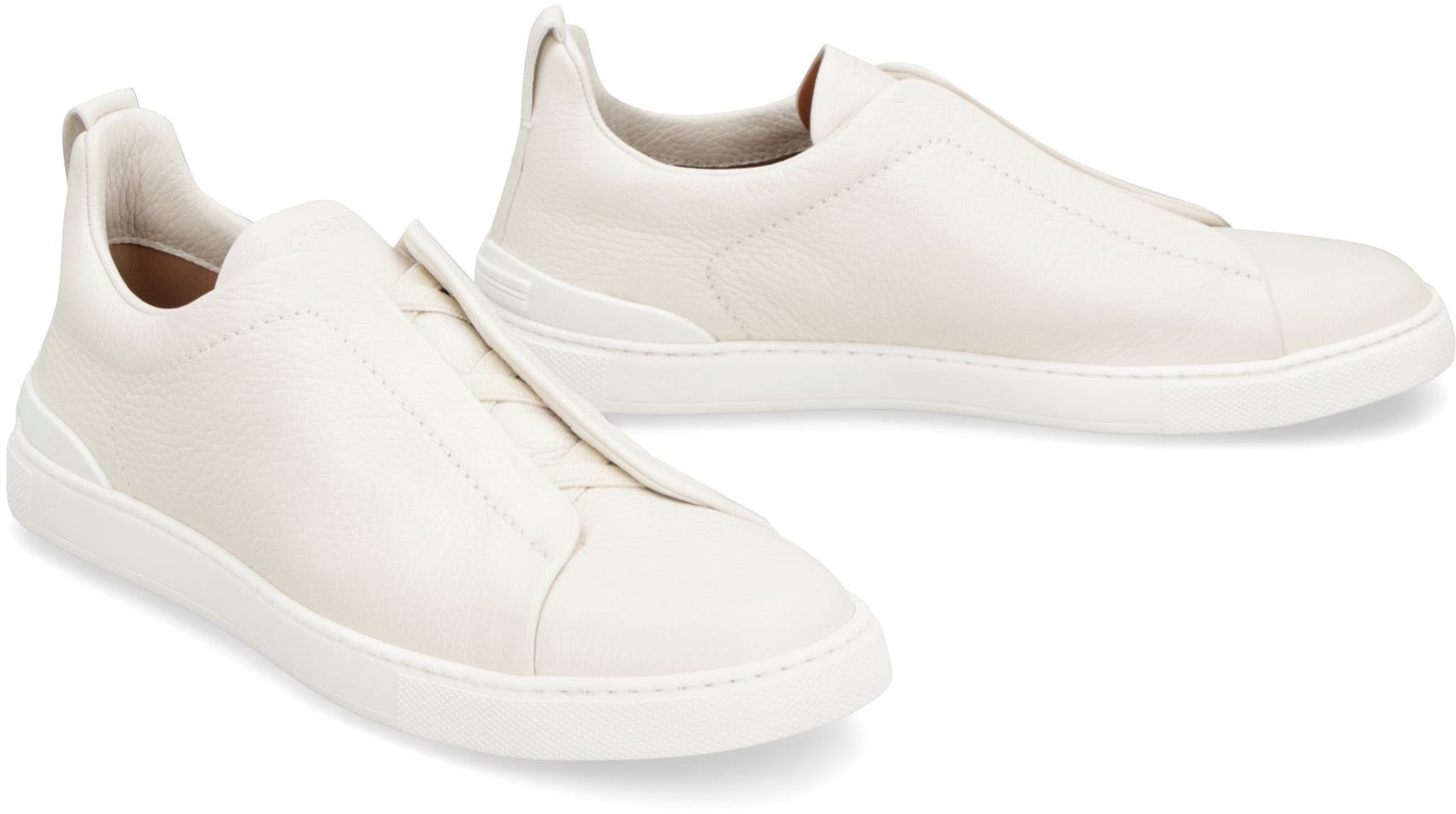 ZEGNA TRIPLE STITCH LEATHER SNEAKERS - 3