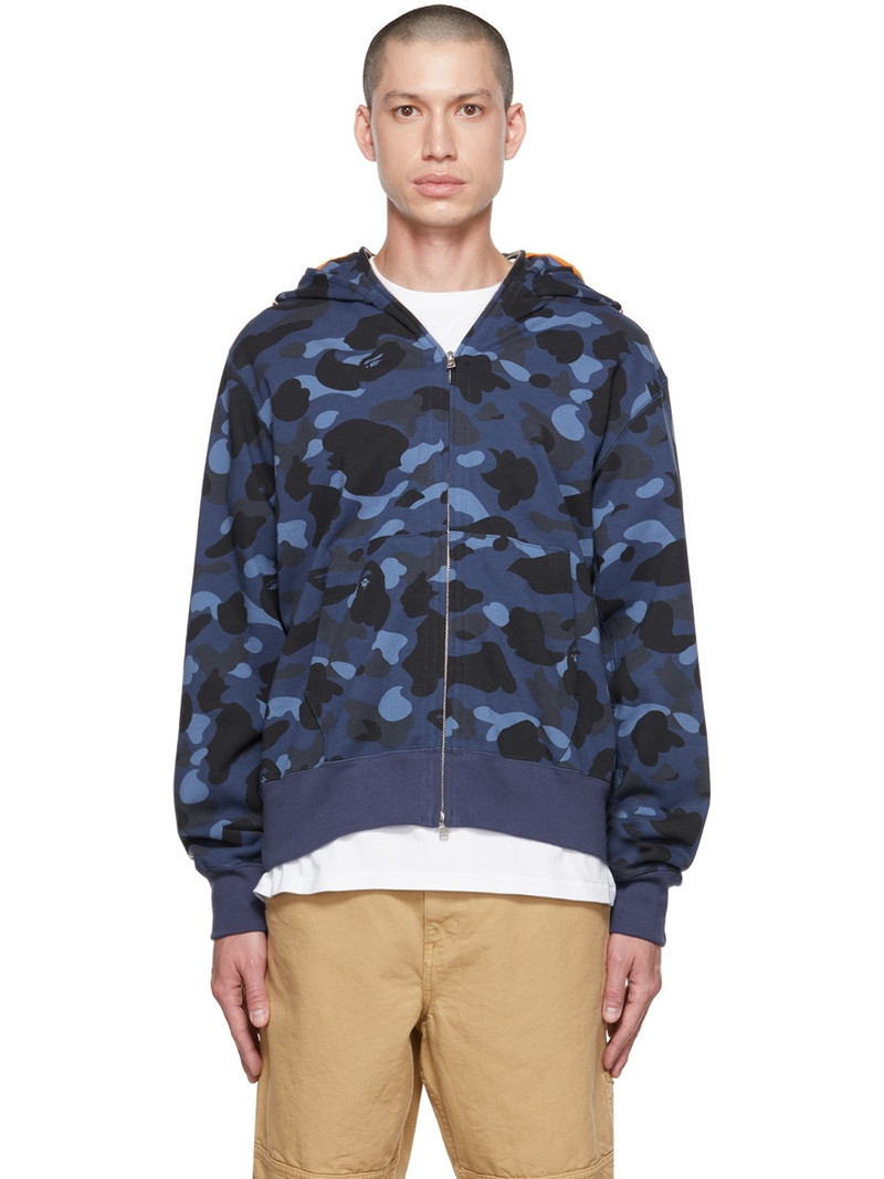 Navy Camo Shark Tiger Zip-Up Hoodie - 1