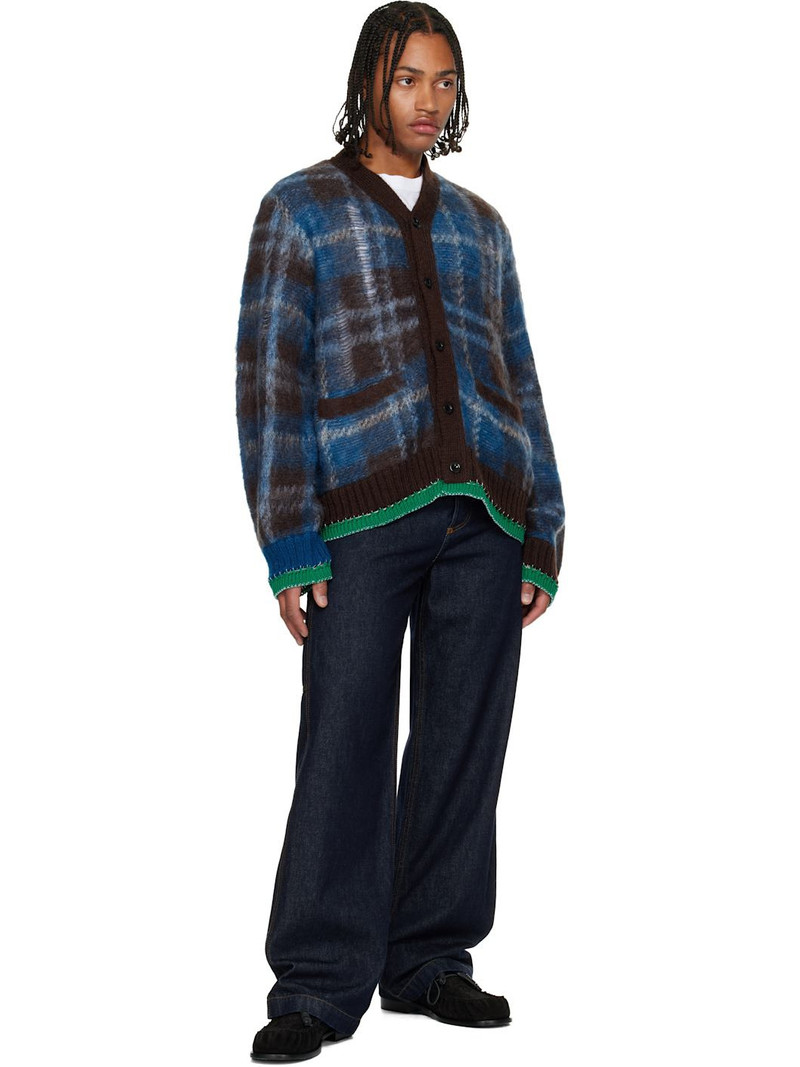 sacai Blue & Brown Plaid Mohair Knit Cardigan outlook