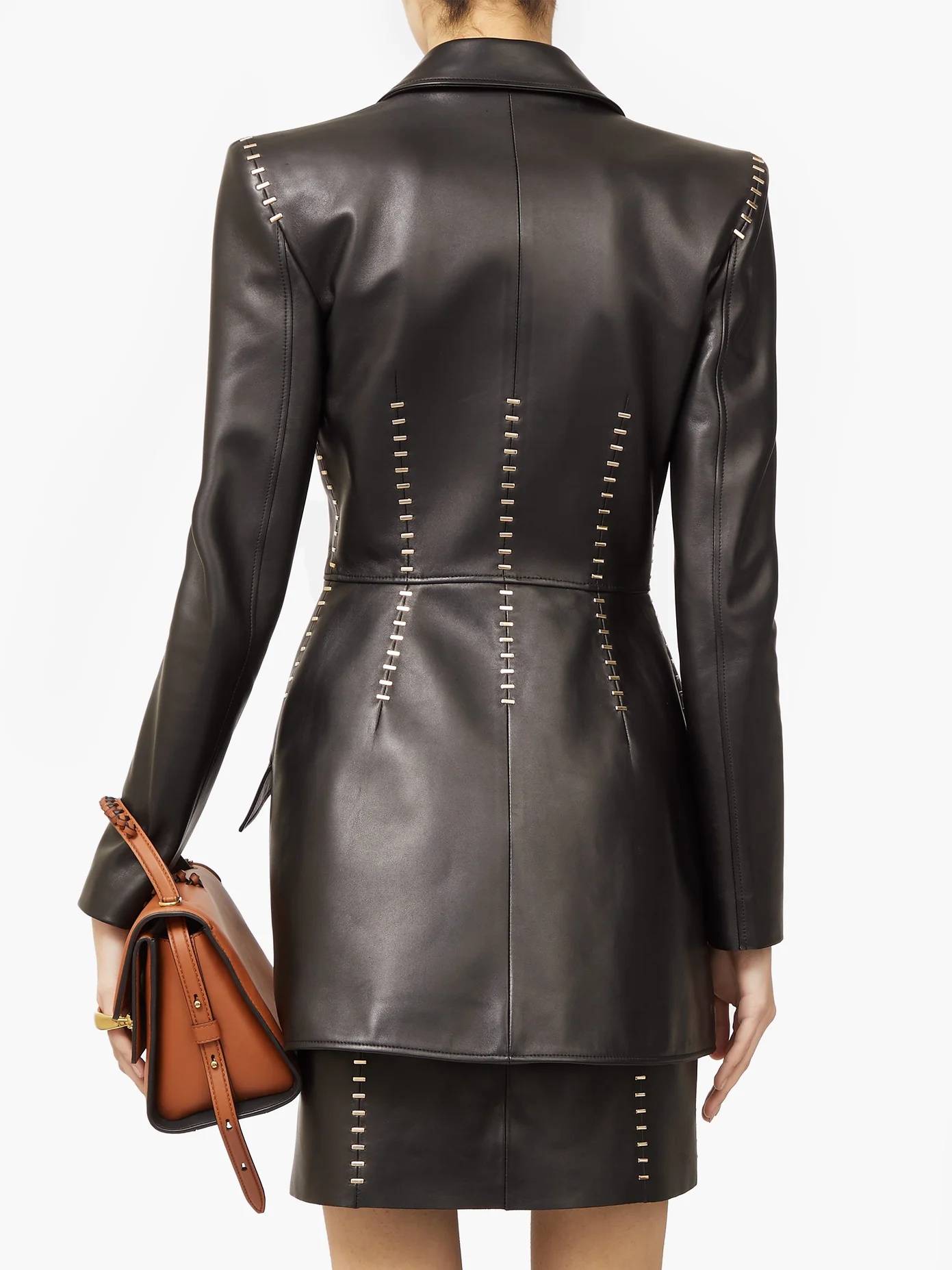 Staple-stitched leather jacket - 5