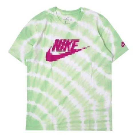 Nike Sportswear Version Tie Dye Printing Logo Short Sleeve White / Grass Green CU6929-100 - 1