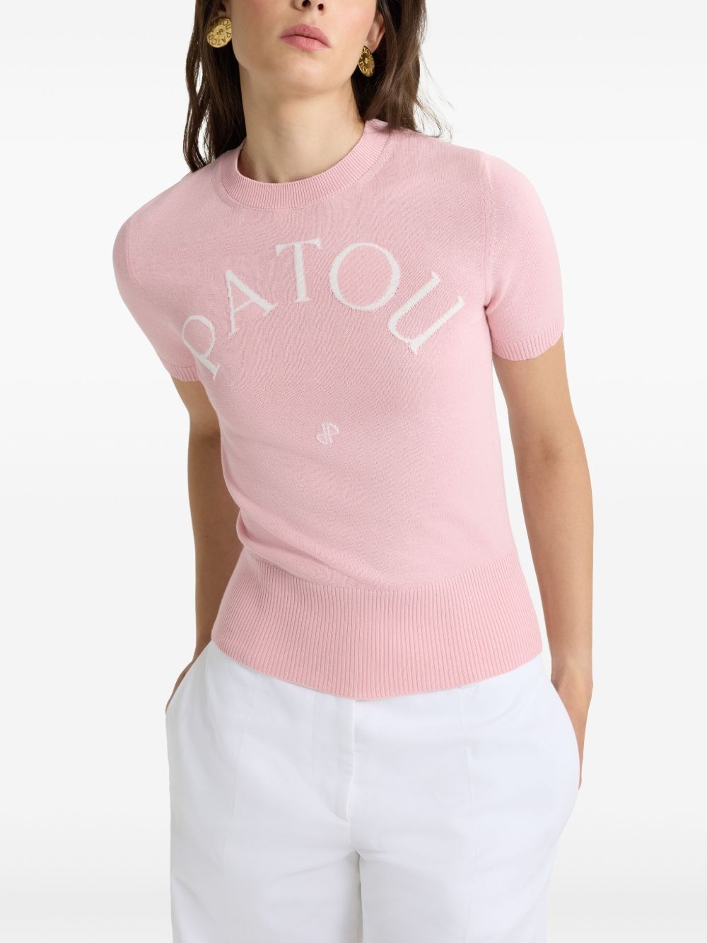 logo-jacquard knitted T-shirt - 4