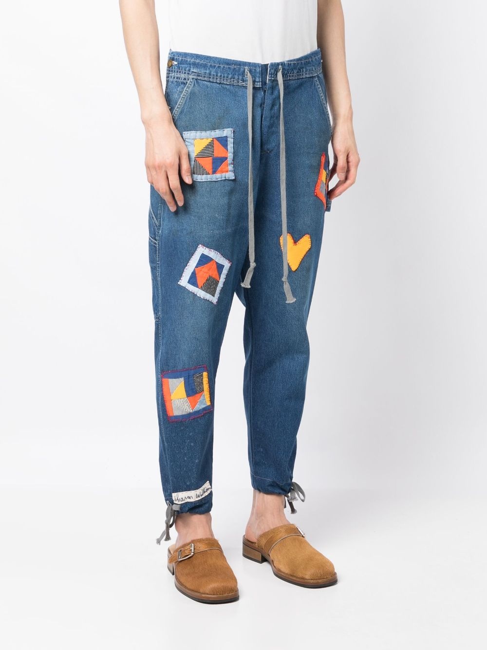 patch-detail drawstring jeans - 3