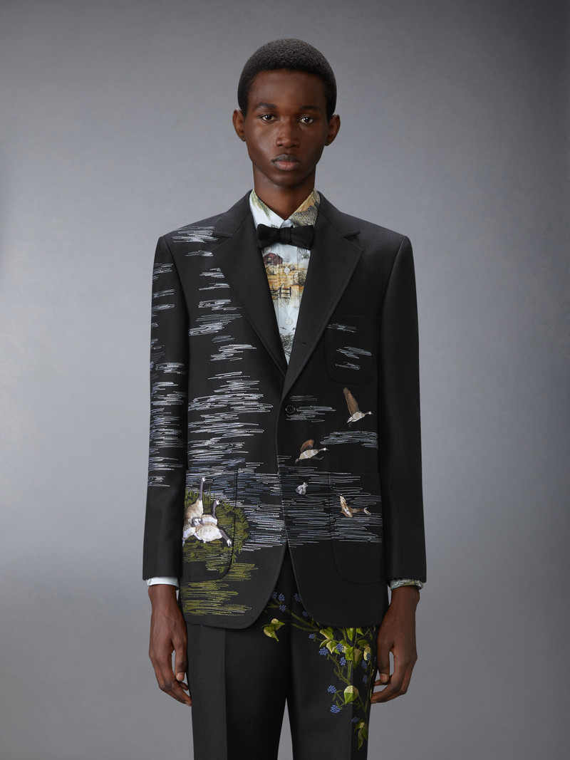 Thom Browne GOOSE SCENIC SATIN STITCH AND EMBROIDERY SPORTCOAT outlook