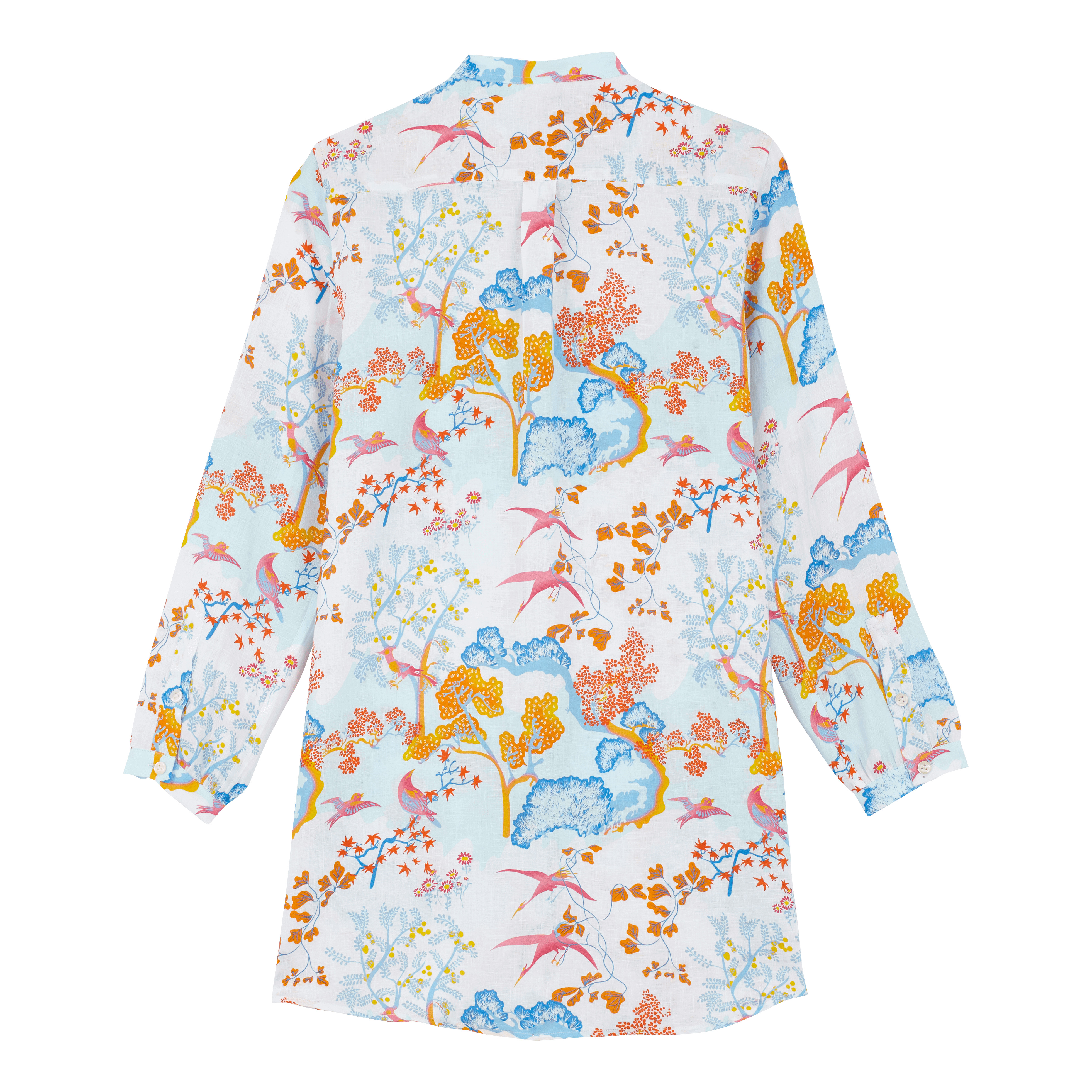 Women Linen Shirt Dress Peaceful Trees - 2