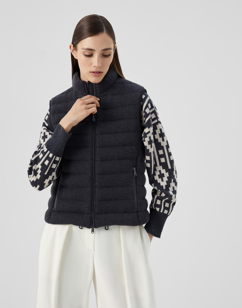 Cashmere English rib knit down vest with monili 1