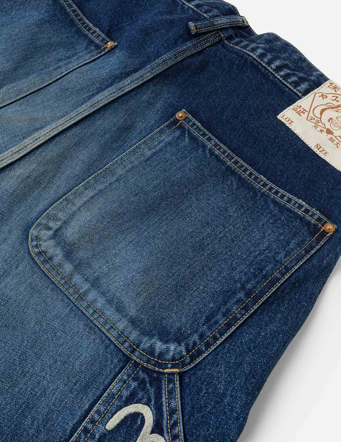 Washed Seagull Print Regular Fit Painter Jeans - 14
