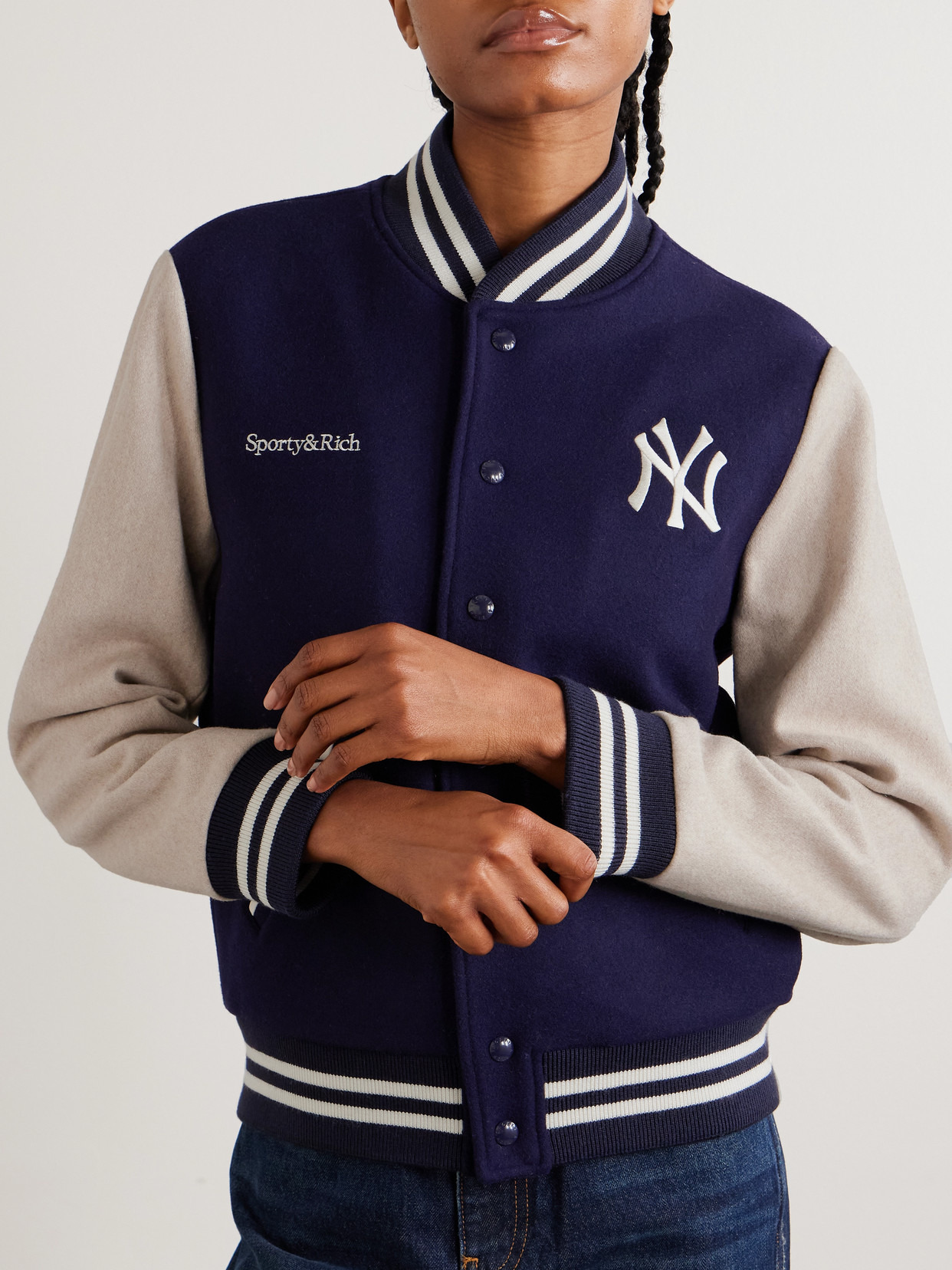 + New York Yankees Champions Embroidered Wool-felt Bomber Jacket - 4