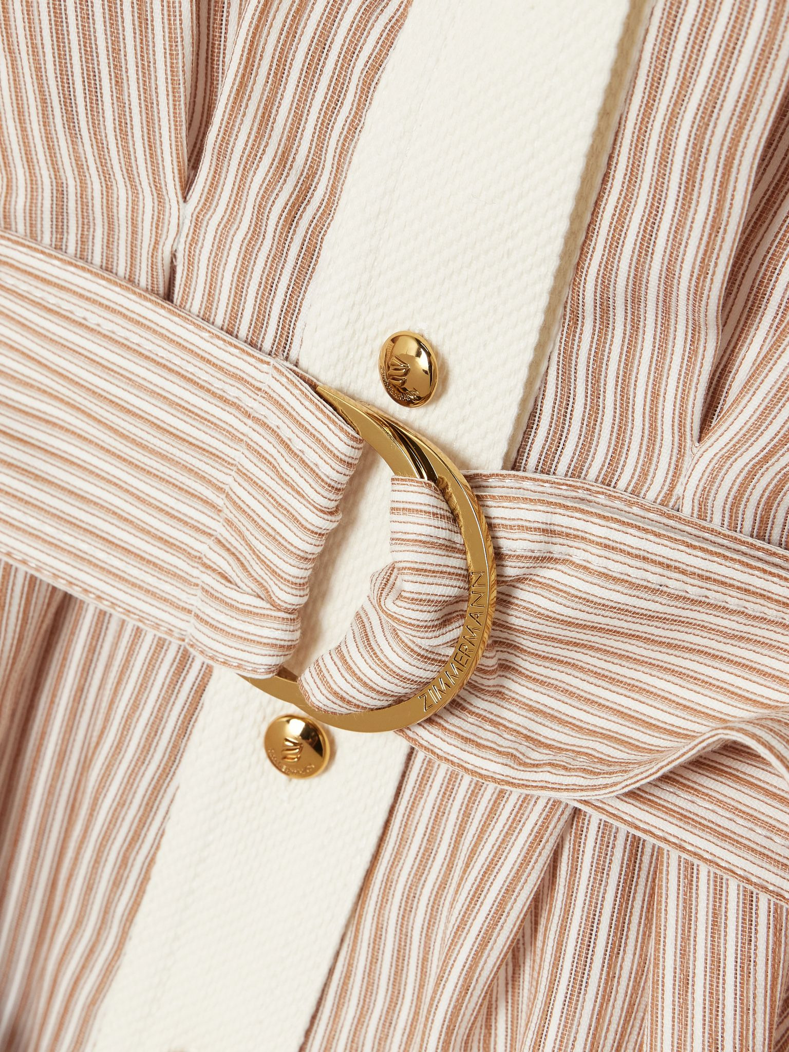 Belted striped cotton and silk-blend mini dress Ivory - 4