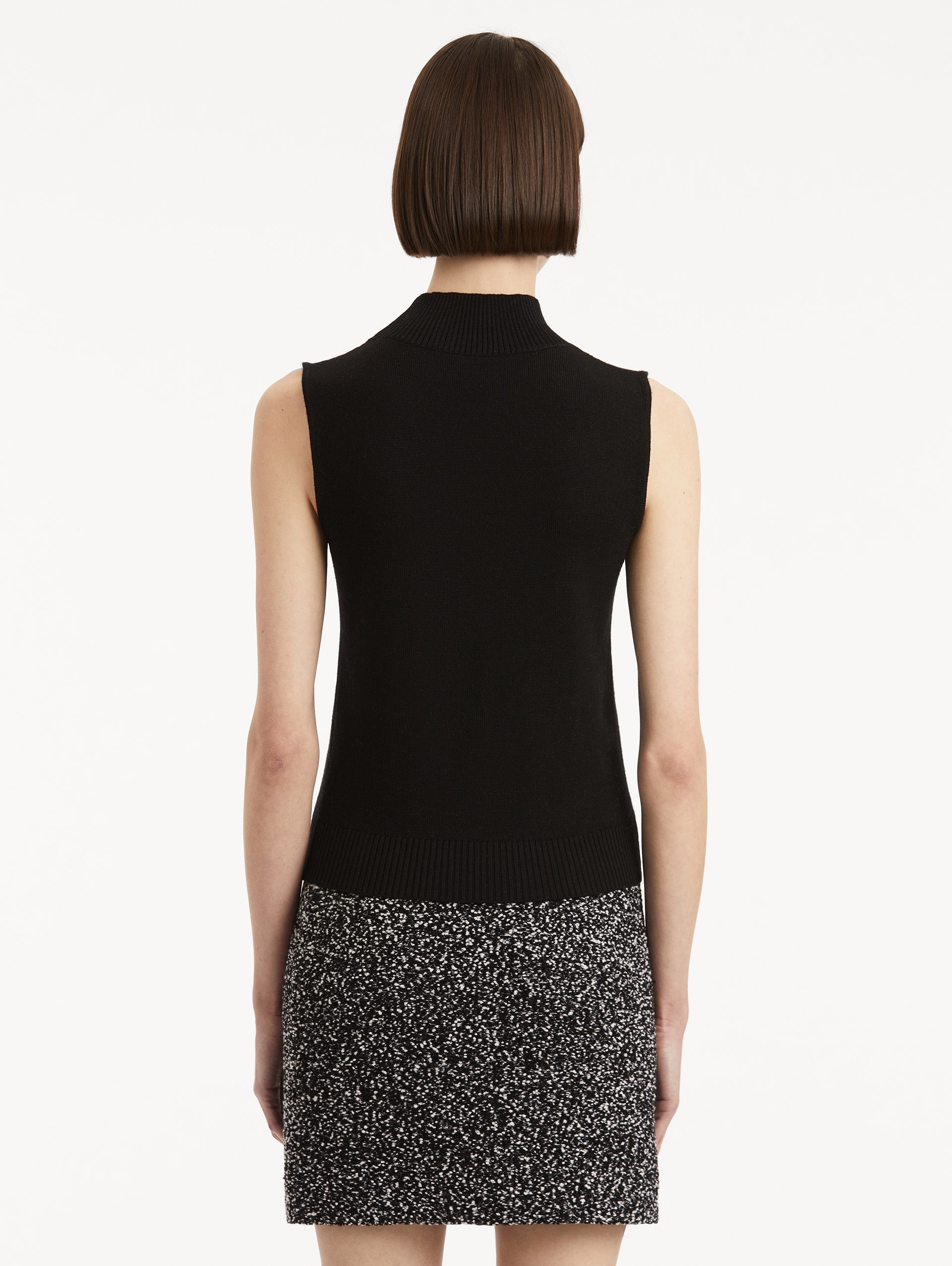 SLEEVELESS MOCK NECK RIBBED PULLOVER - 4