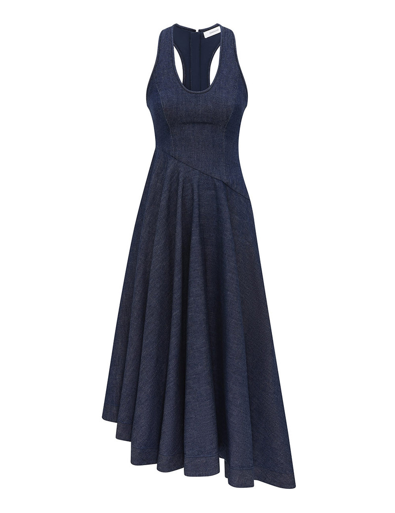DENIM SCOOP NECK MIDI DRESS 1