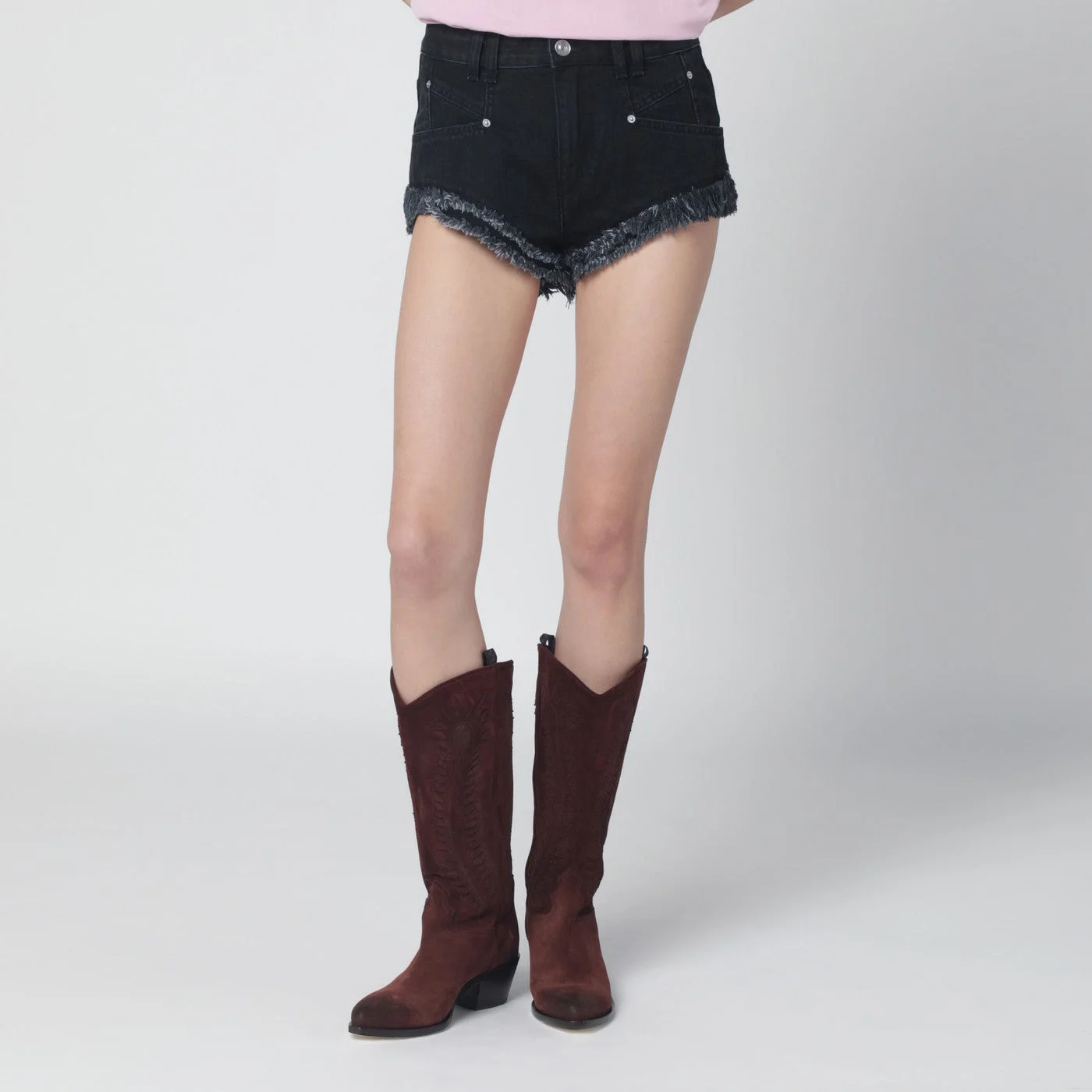 Eneidala black washed denim shorts - 1