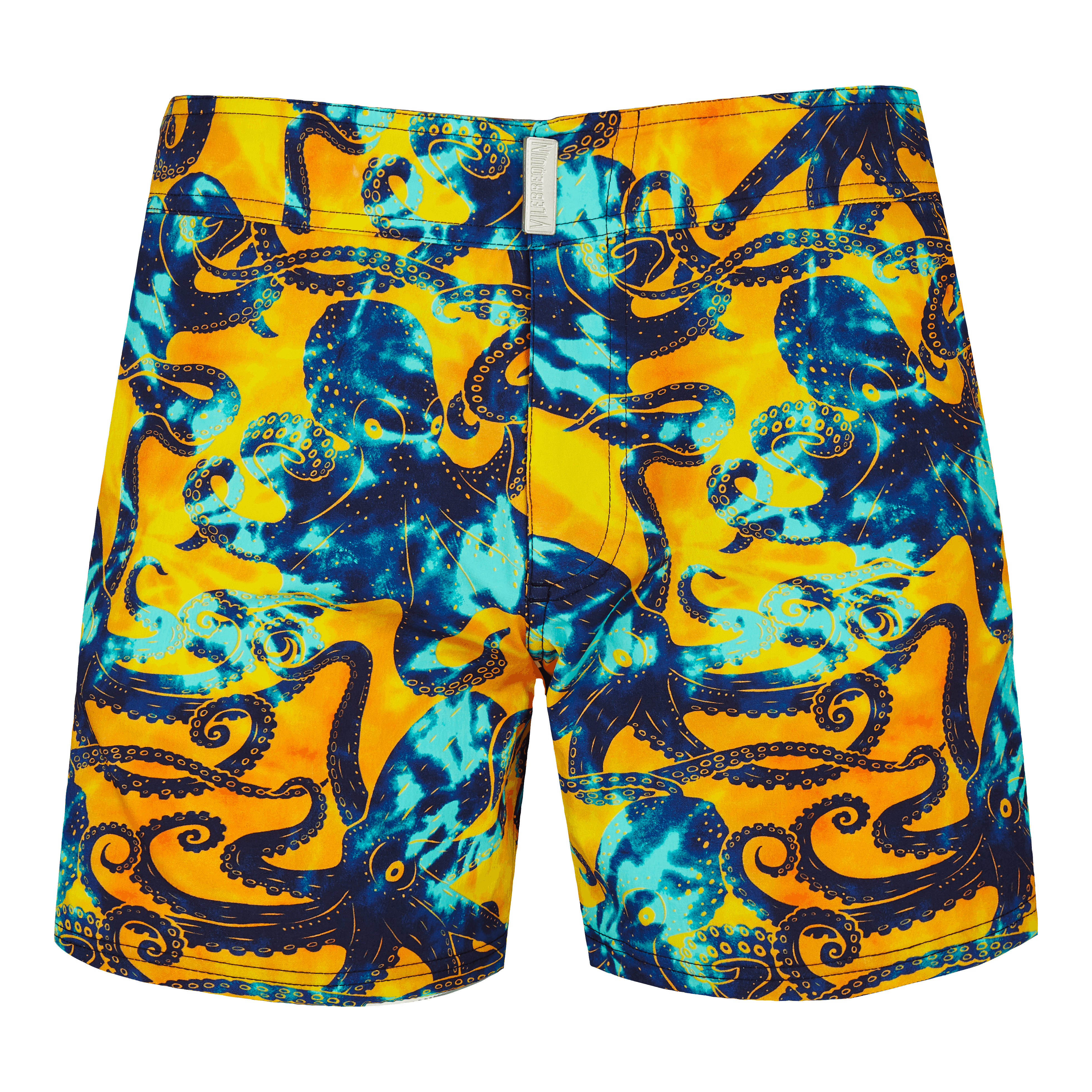 Men Stretch Short Swim Trunks Flat Belt Poulpes Tie and Dye - 1