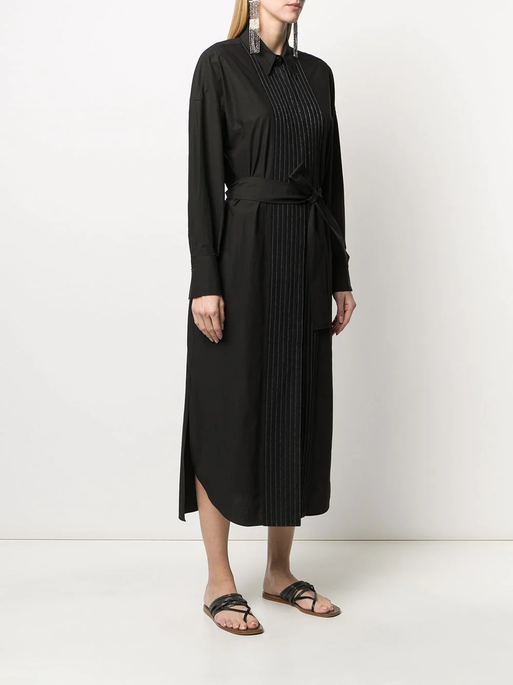 pleated bib belted shirt dress - 3