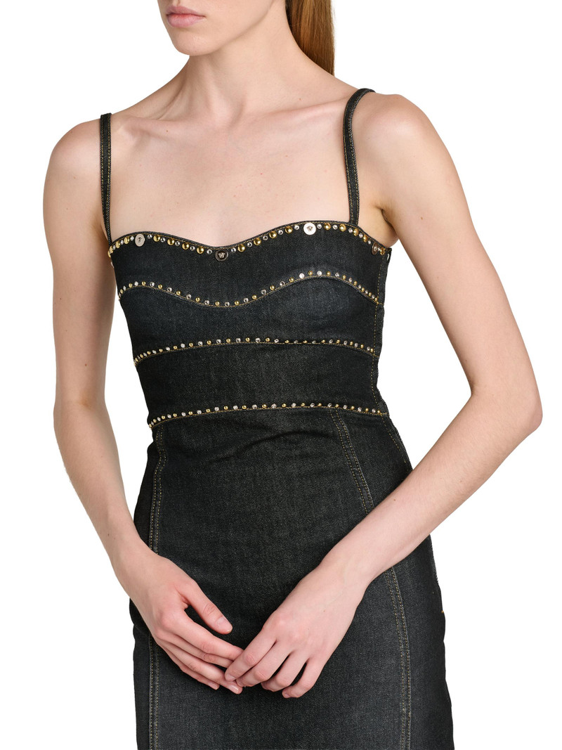 Women's Embellished Stone Washed Denim Sheath Dress - Black 6