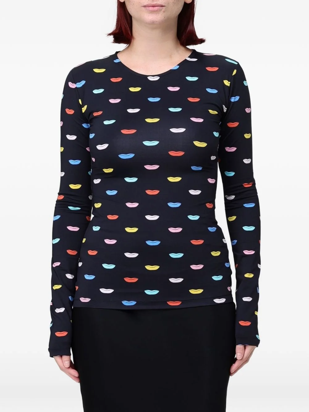 lips-print long-sleeved T-shirt - 1