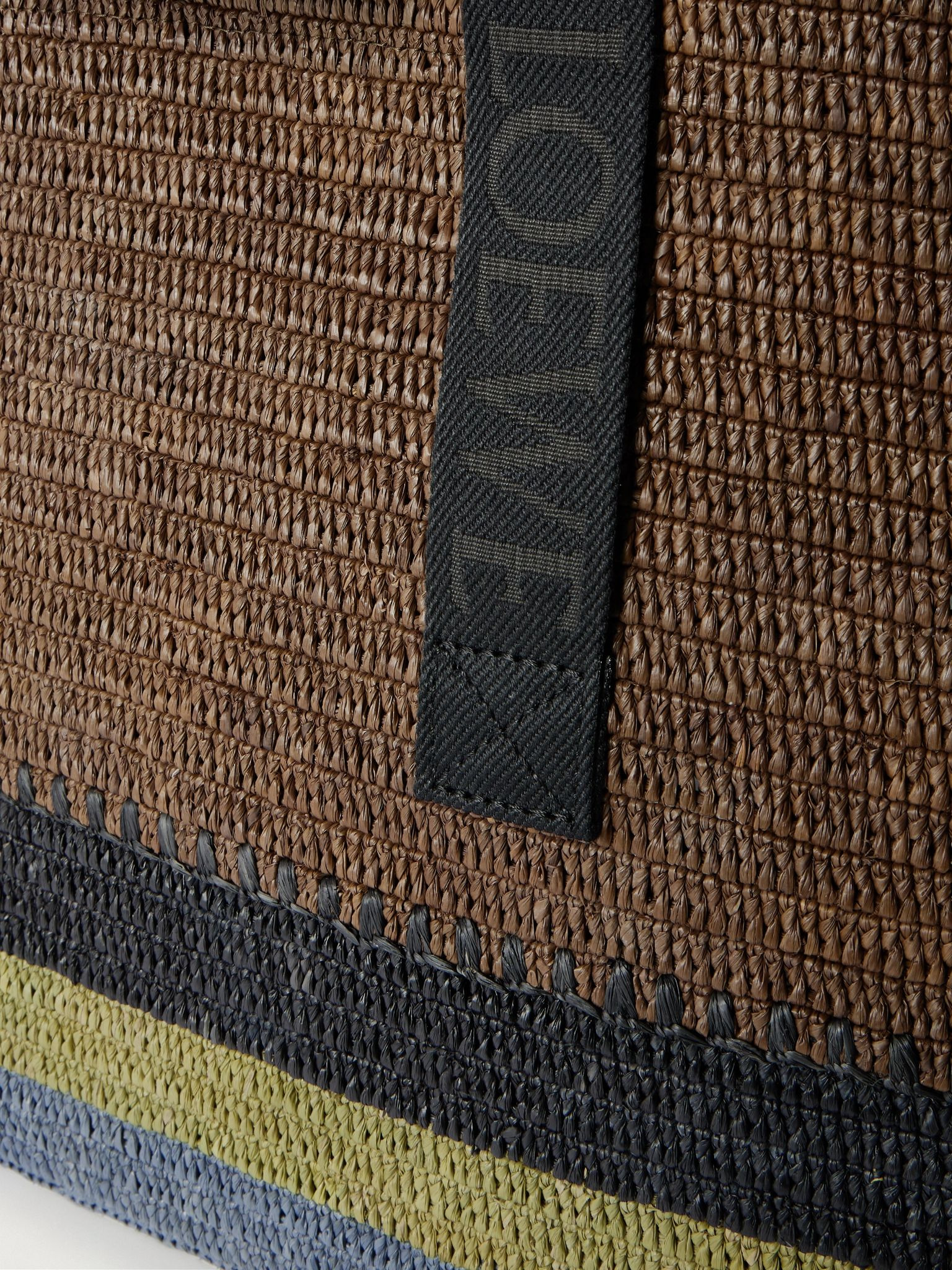 Fold Webbing-Trimmed Striped Raffia Tote Bag Brown - 4