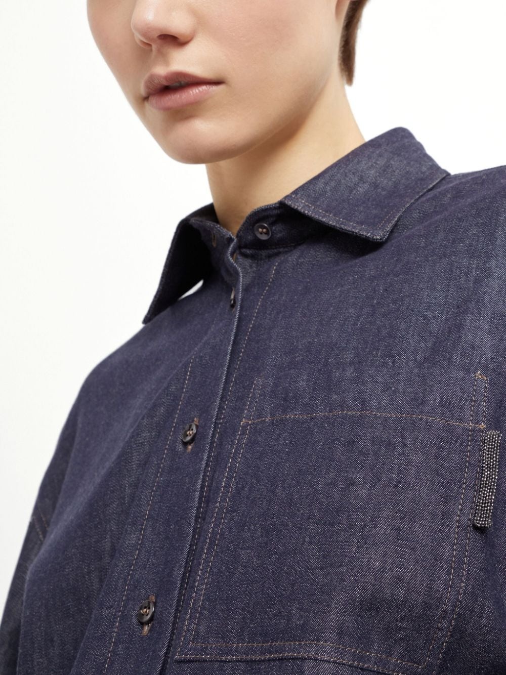 point-collar denim shirt - 5