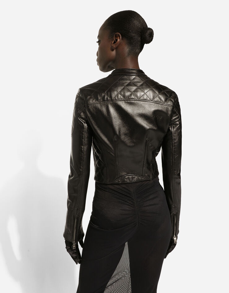 Short leather biker jacket - 7