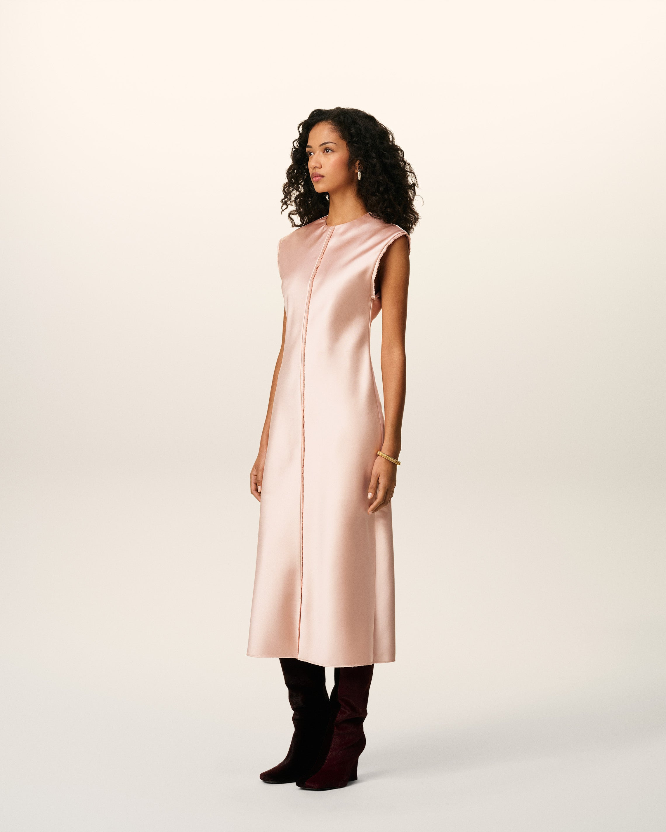 PINK LONG  RAW EDGE DETAILS DRESS - 6