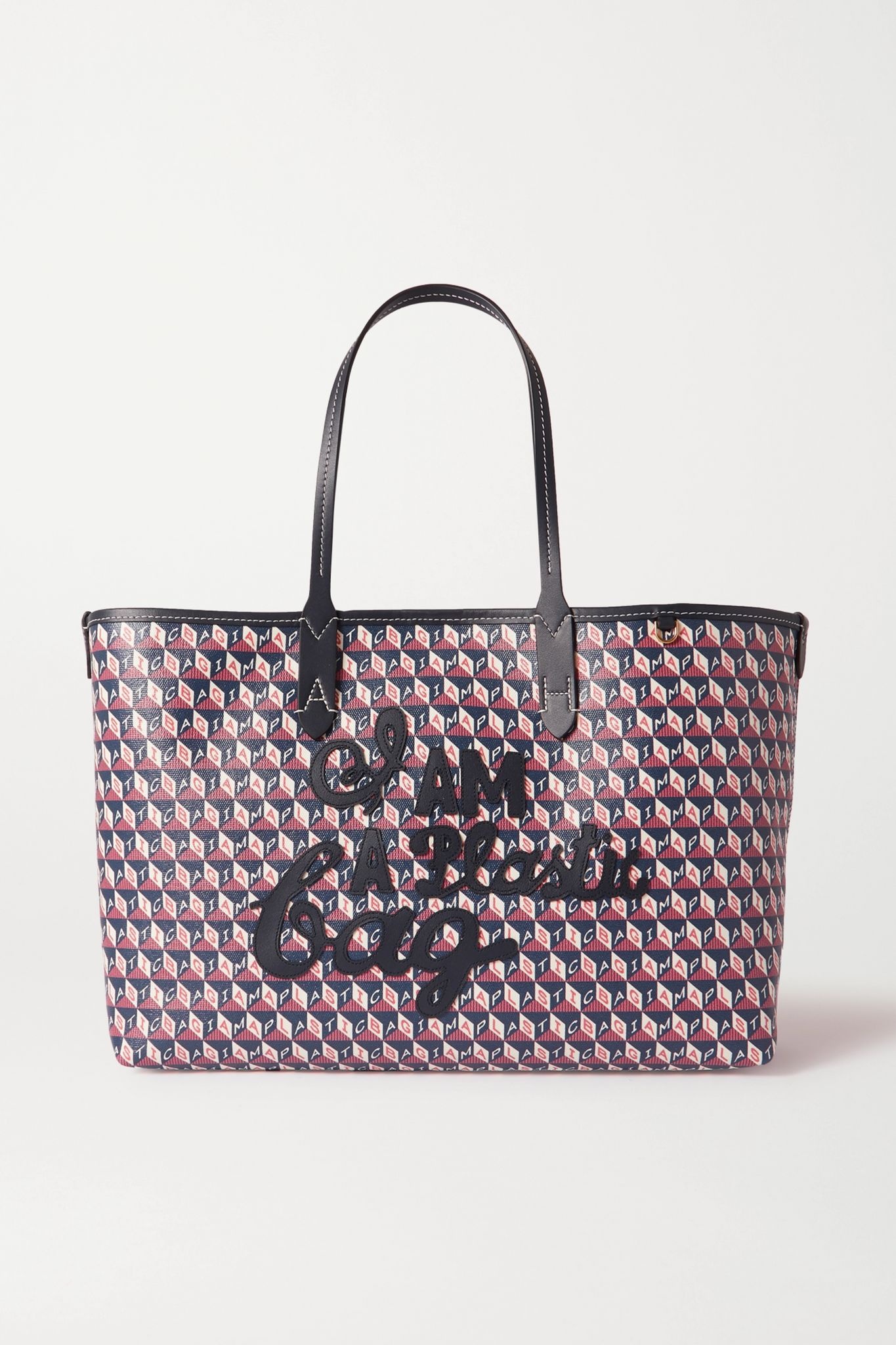 I Am A Plastic Bag small appliquéd leather-trimmed printed coated-canvas tote - 1