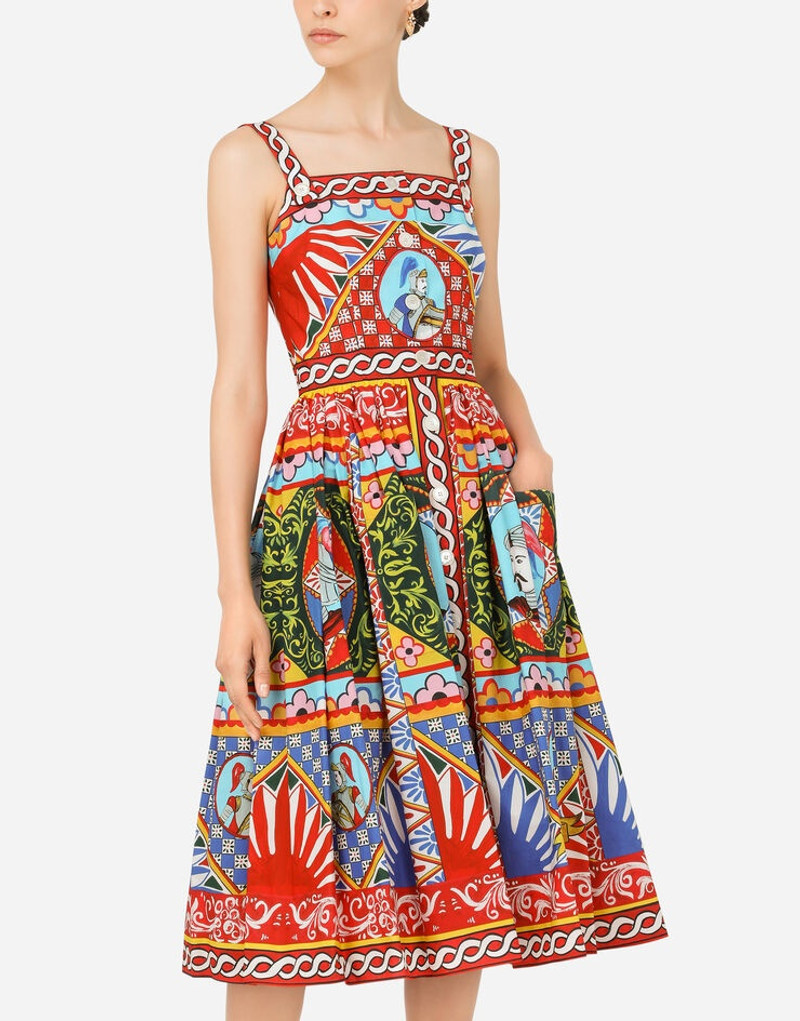 Carretto-print poplin calf-length dress 4
