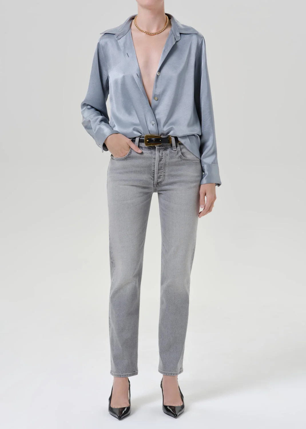 Tullah Japanese Hammered Satin Shirt In Sea Glass - 1