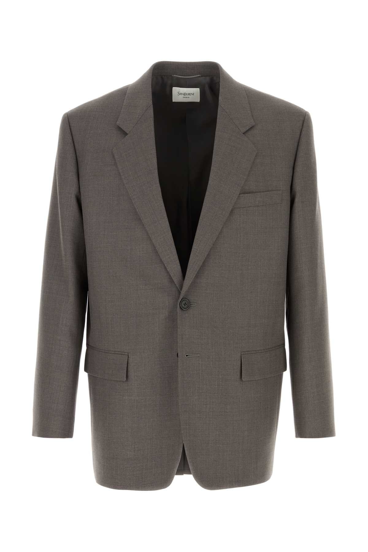 Saint Laurent Men Grey Wool Blazer - 1