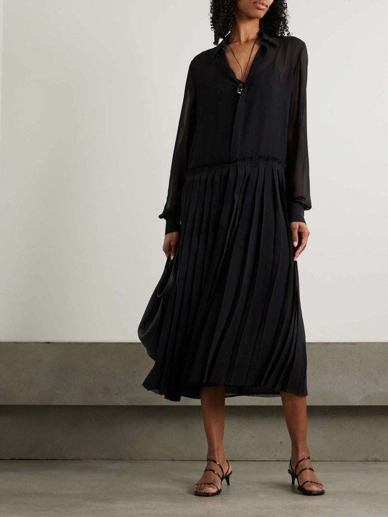 AMI Paris Pleated crepe midi shirt dress Black outlook